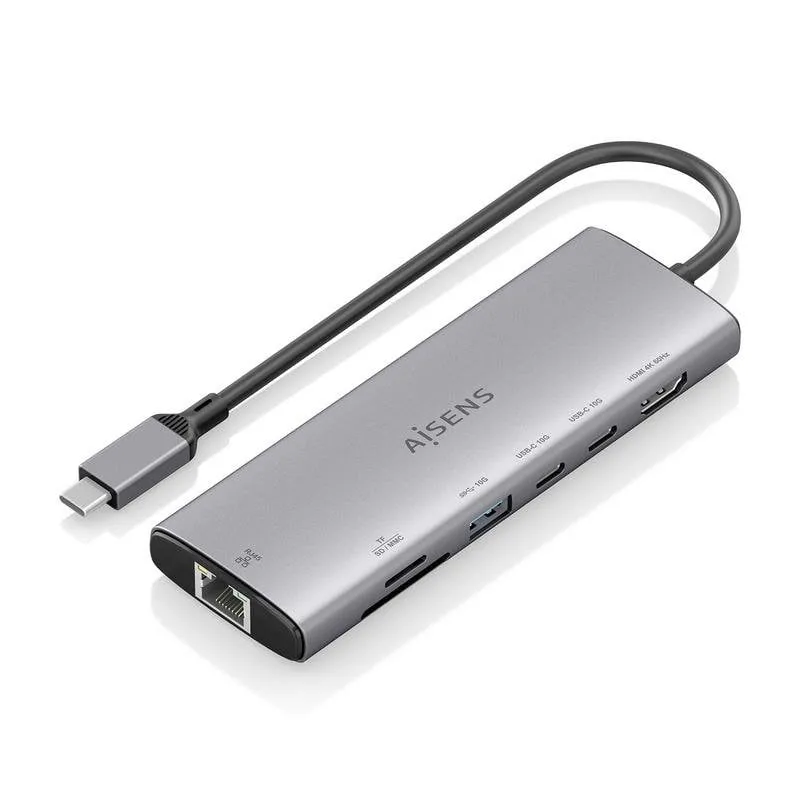 Dock USB-C Aisens ASUC-7P032-GR 7 in 1 HDMI 4K RJ45 10Gbps 2xUSB-C SD MicroSD 20cm - immagine 1