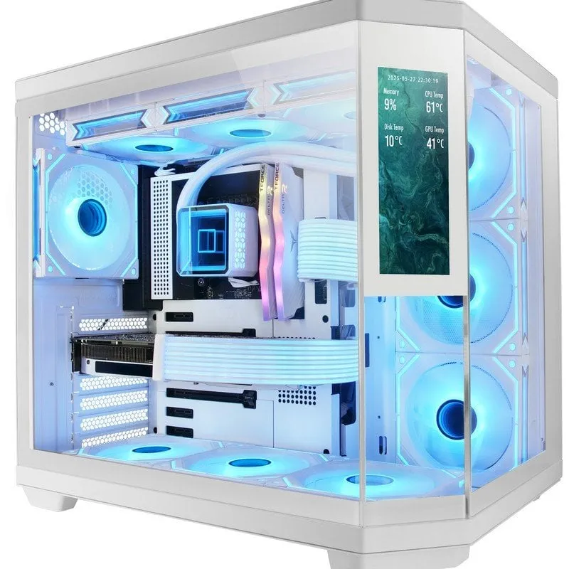 Mars Gaming MC-3TCORELCDM Case da gioco Micro-ATX con display IPS da 7,2" e triplo vetro temperato, bianco - immagine 1
