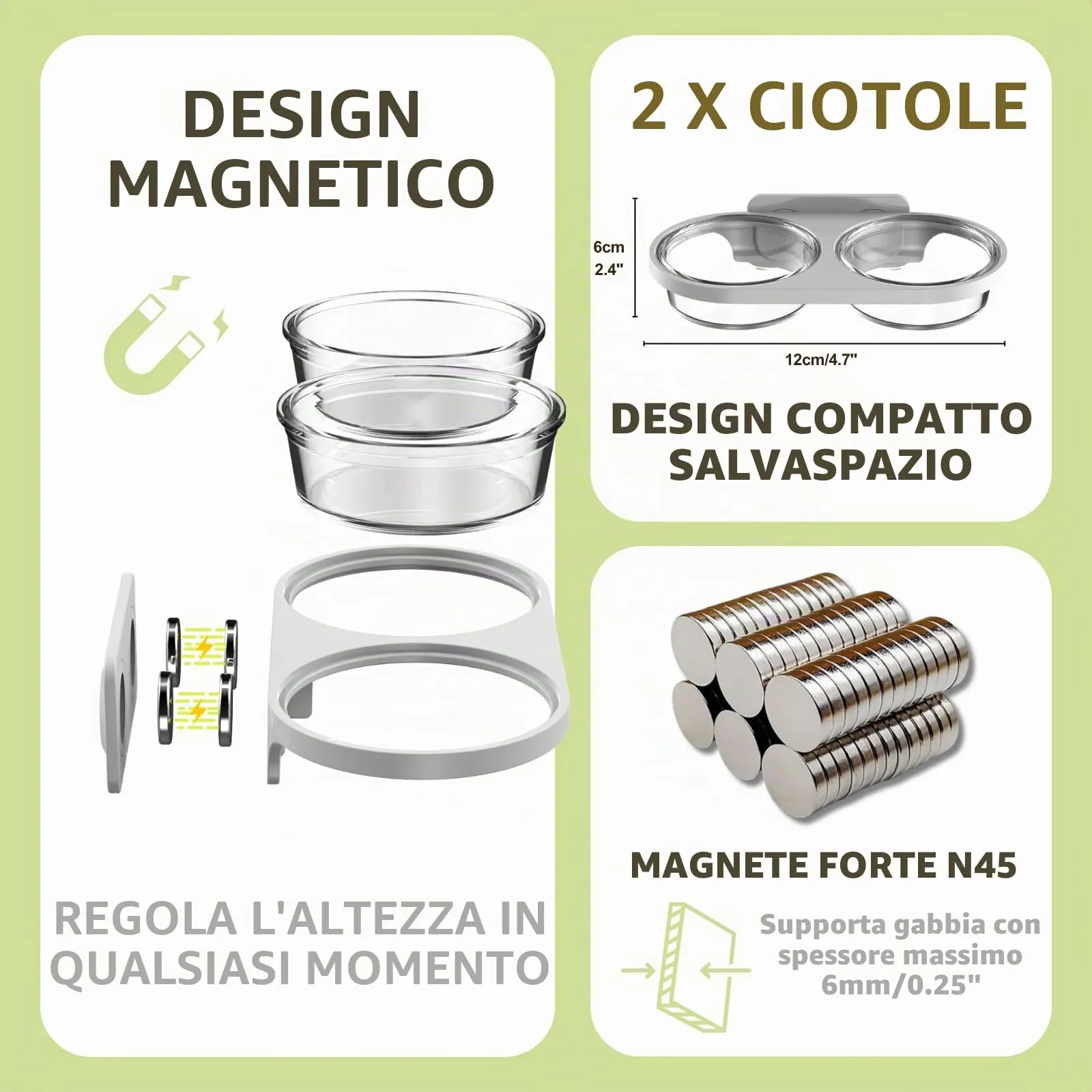 Piattaforma Magnetica per l'Alimentazione dei Rettili con 2 Ciotole in Plastica, Ciotola per Cibo e Acqua per Geco Crestato e Criceto Nano (Grigio, Montaggio magnetico) - immagine 2