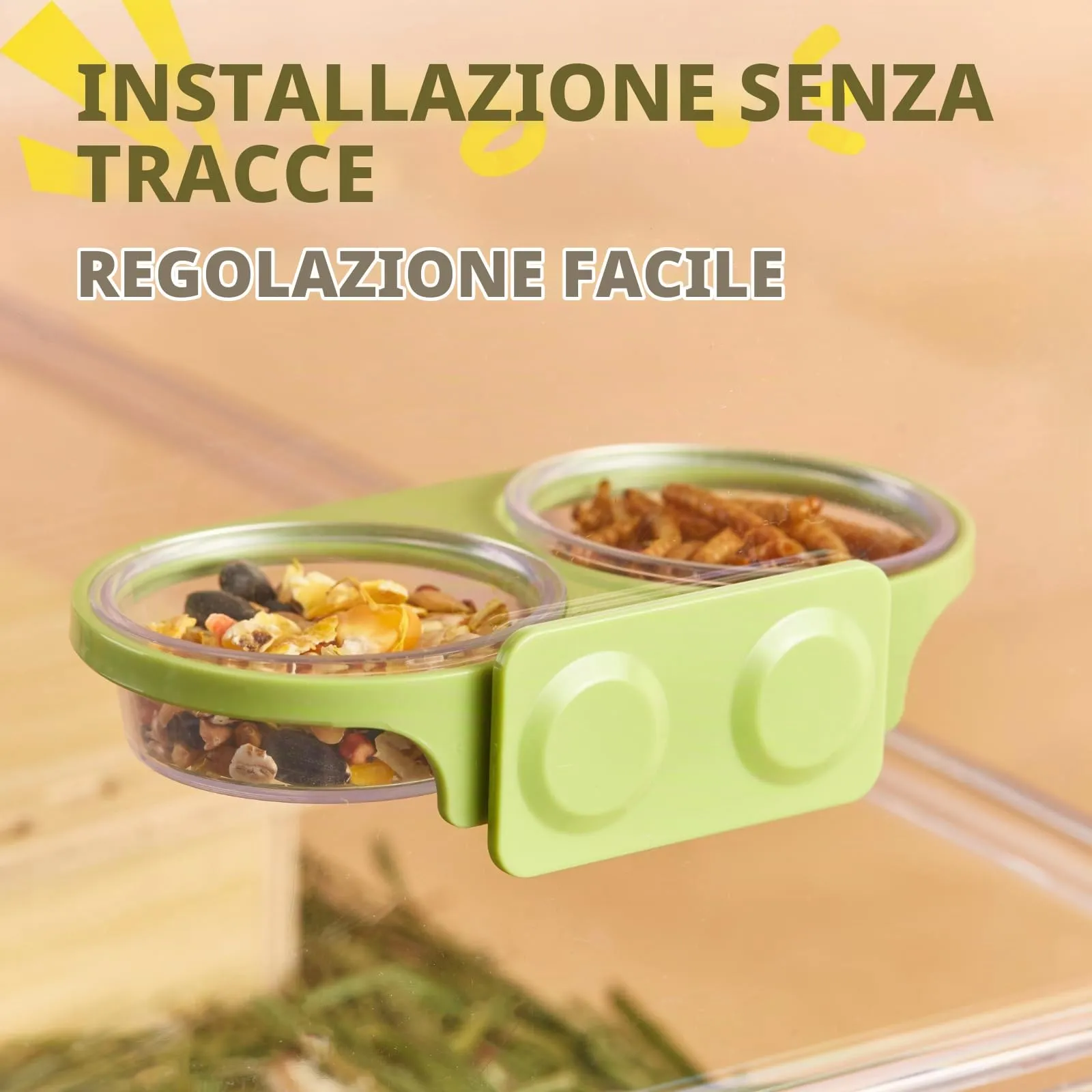 Piattaforma Magnetica per l'Alimentazione dei Rettili con 2 Ciotole in Plastica, Ciotola per Cibo e Acqua per Geco Crestato e Criceto Nano (Grigio, Montaggio magnetico) - immagine 4