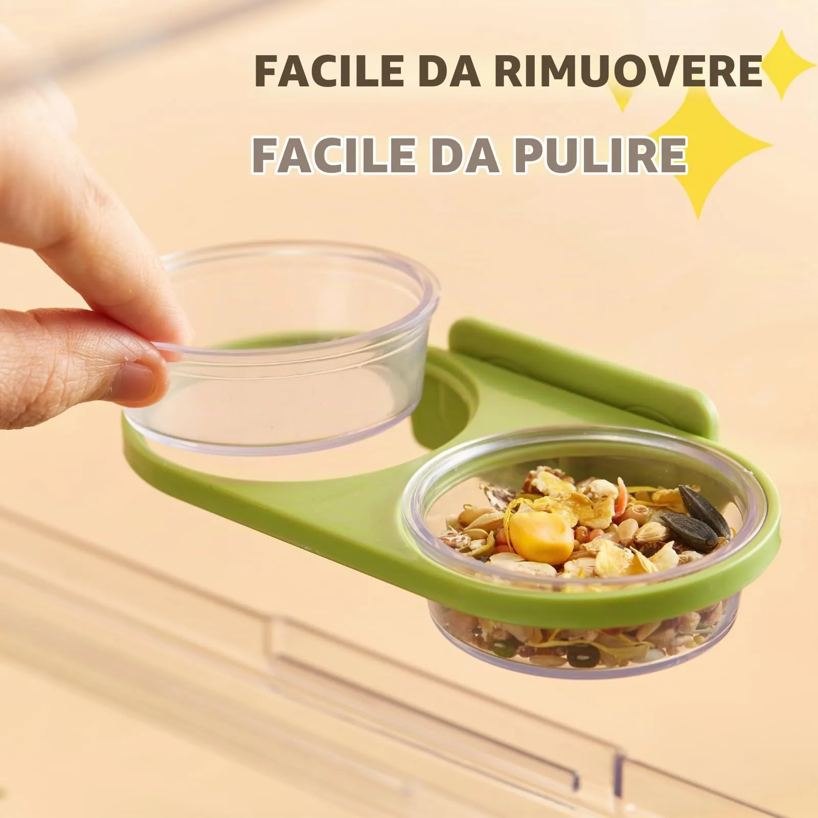 Piattaforma Magnetica per l'Alimentazione dei Rettili con 2 Ciotole in Plastica, Ciotola per Cibo e Acqua per Geco Crestato e Criceto Nano (Grigio, Montaggio magnetico) - immagine 6