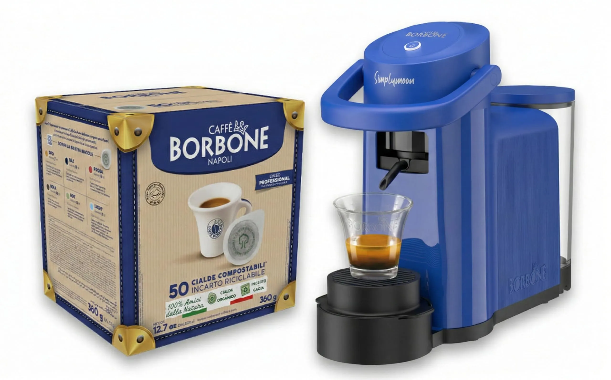 CAFFÈ BORBONE Simplymoon Macchina da Caffè a Cialde (Blu, Macchina + Cialda Blu) - immagine 1