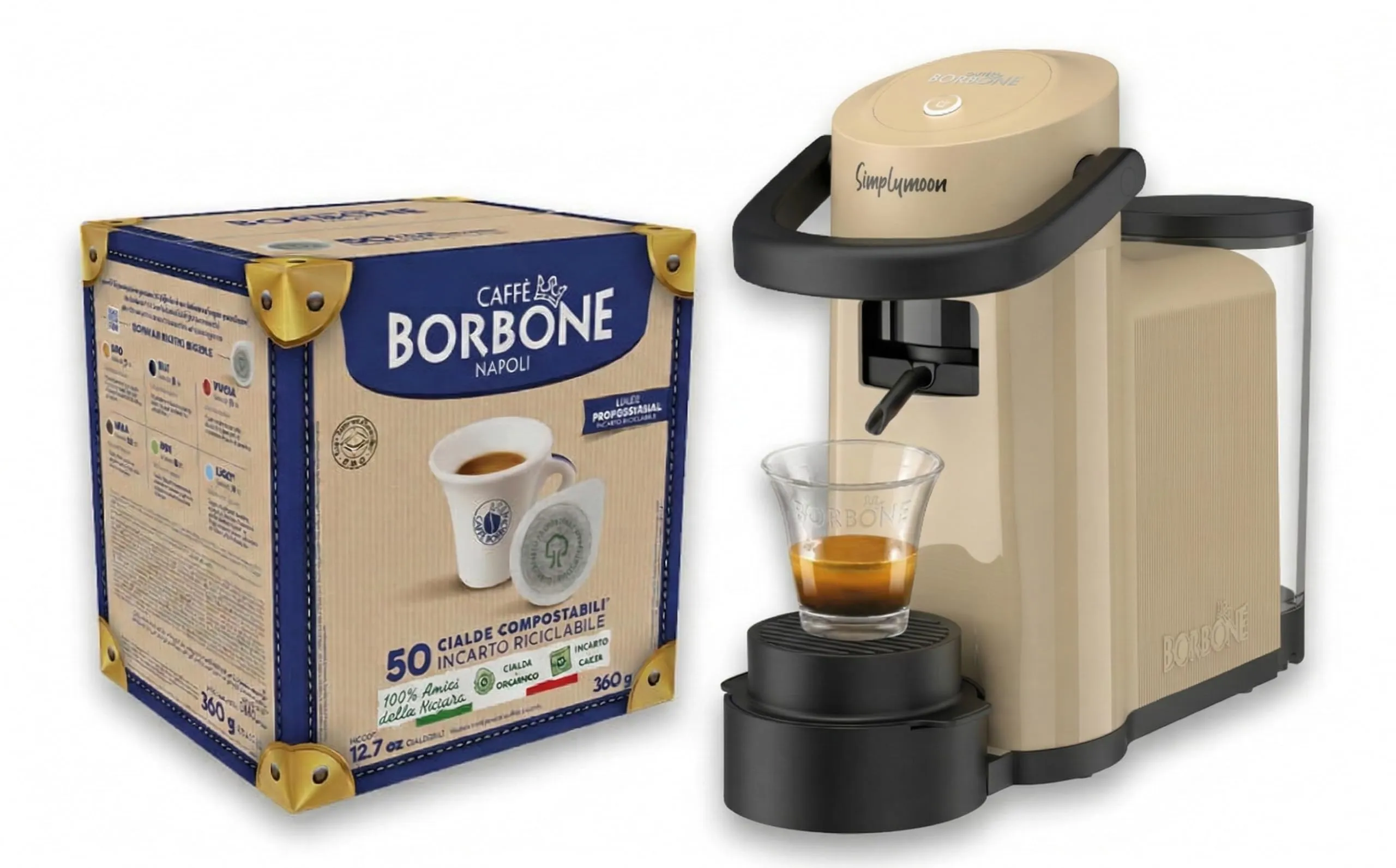 CAFFÈ BORBONE Simplymoon Macchina da Caffè a Cialde (Sabbia, Macchina + Cialda Blu) - immagine 1