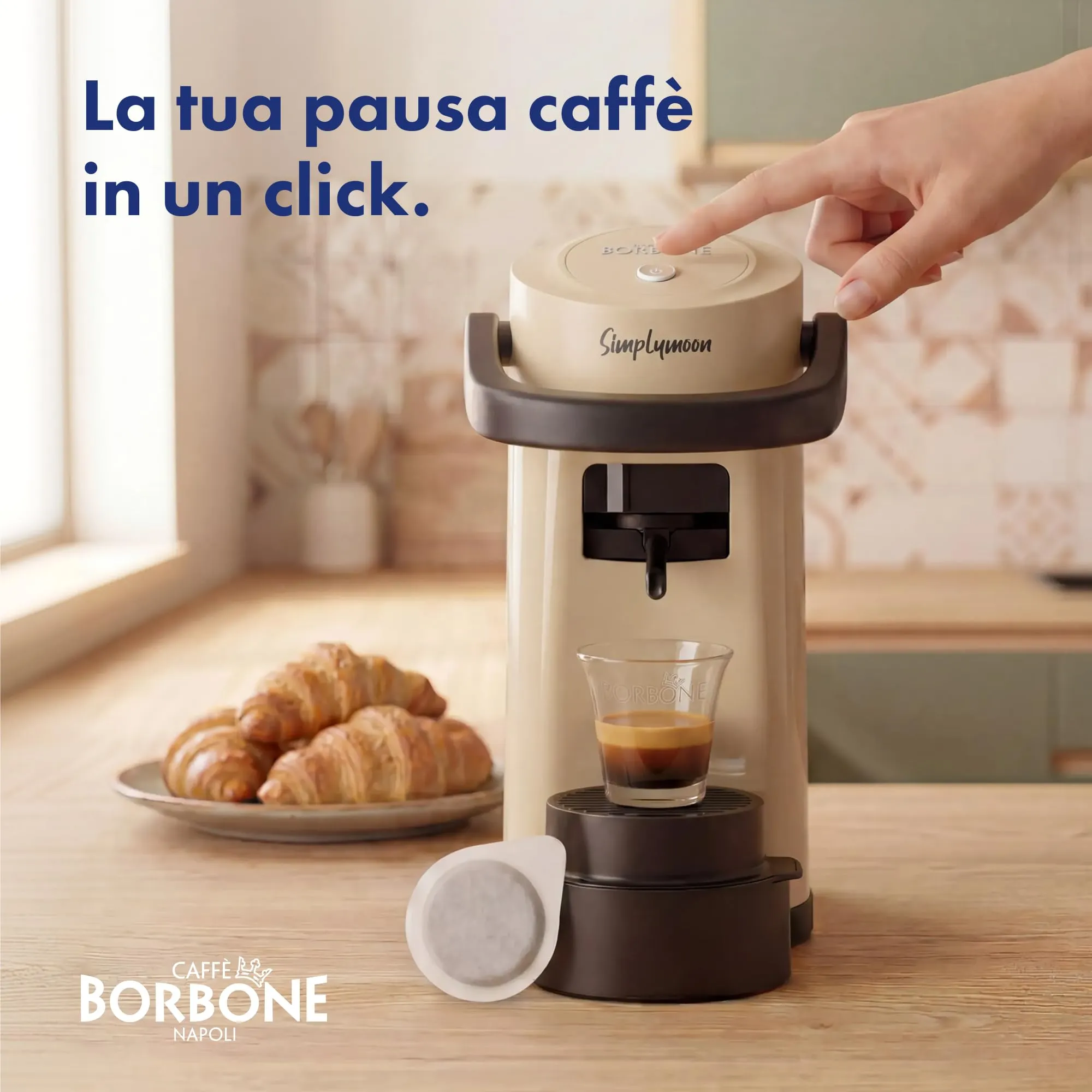 CAFFÈ BORBONE Simplymoon Macchina da Caffè a Cialde (Sabbia, Macchina + Cialda Blu) - immagine 8