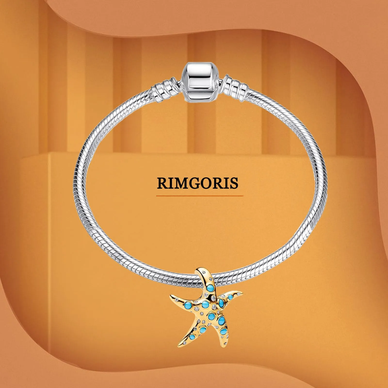 Rimgoris - Ciondolo placcato oro in argento Sterling 925, adatto per braccialetti fai da te, ciondolo con zirconia scintillante, per donna, gioielli fatti a mano, one size, Metallo, Zirconia cubica - immagine 3
