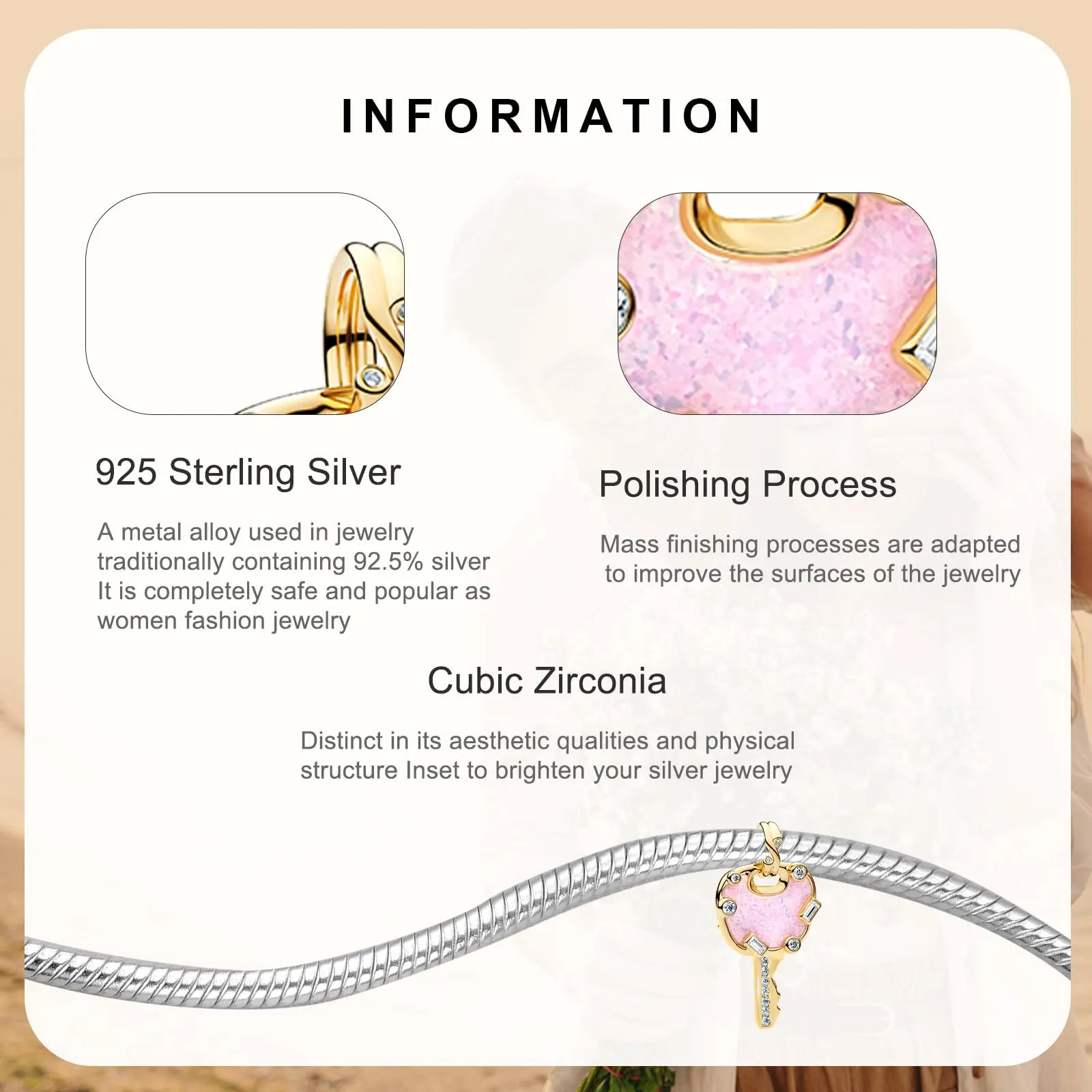 Rimgoris - Ciondolo placcato oro in argento Sterling 925, adatto per braccialetti fai da te, ciondolo con zirconia scintillante, per donna, gioielli fatti a mano, one size, Metallo, Zirconia cubica - immagine 3