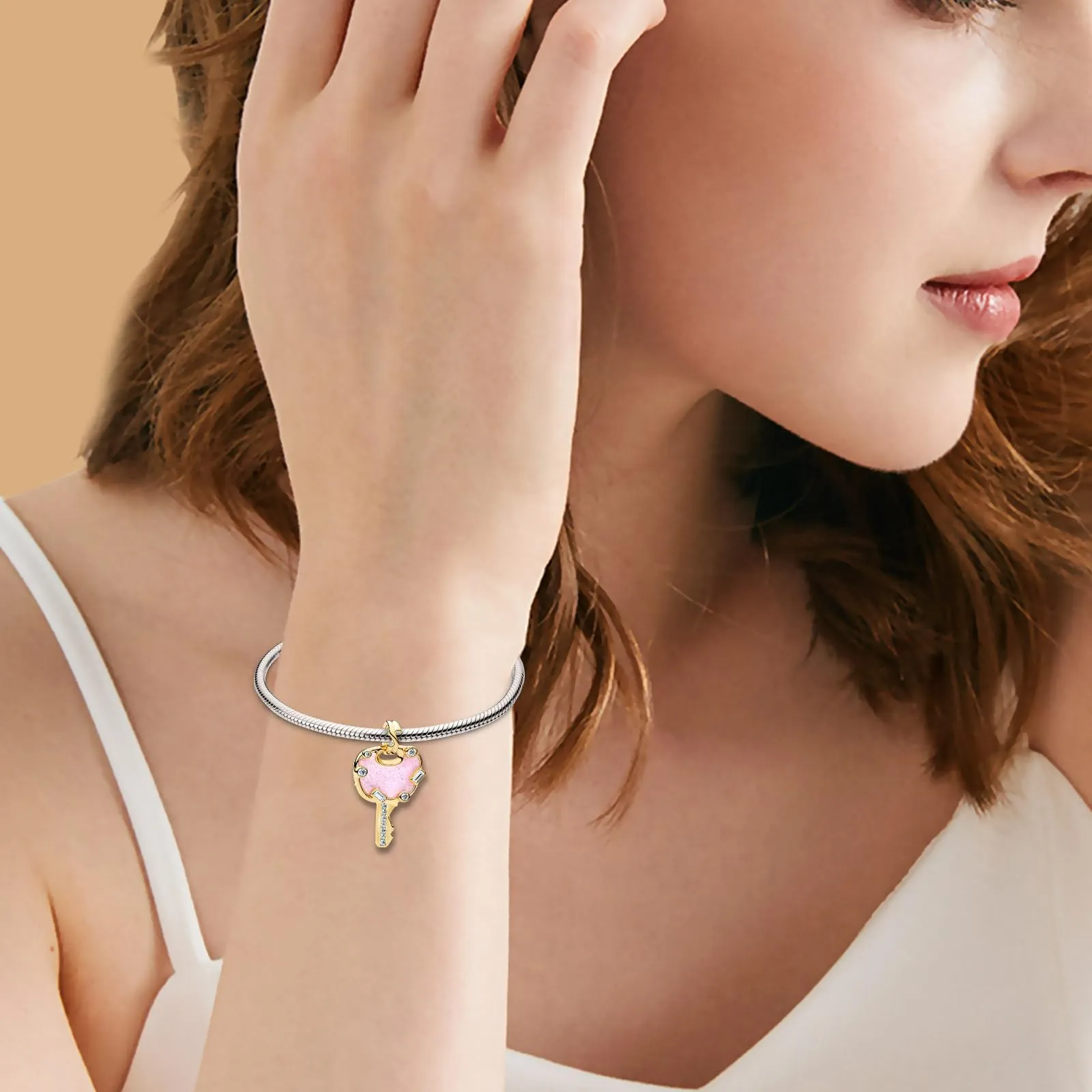 Rimgoris - Ciondolo placcato oro in argento Sterling 925, adatto per braccialetti fai da te, ciondolo con zirconia scintillante, per donna, gioielli fatti a mano, one size, Metallo, Zirconia cubica - immagine 4
