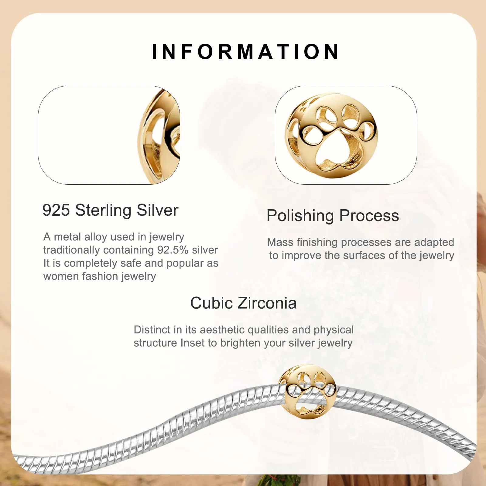 Rimgoris - Ciondolo placcato oro in argento Sterling 925, adatto per braccialetti fai da te, ciondolo con zirconia scintillante, per donna, gioielli fatti a mano, one size, Metallo, Zirconia cubica - immagine 3