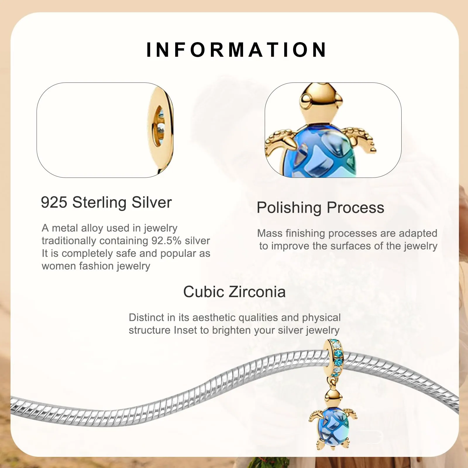 Rimgoris Ciondolo in argento Sterling 925 placcato oro, adatto per braccialetti fai da te, ciondolo scintillante con zirconi, per donne, gioielli fatti a mano, one size, Metallo, Zirconie sintetico - immagine 4