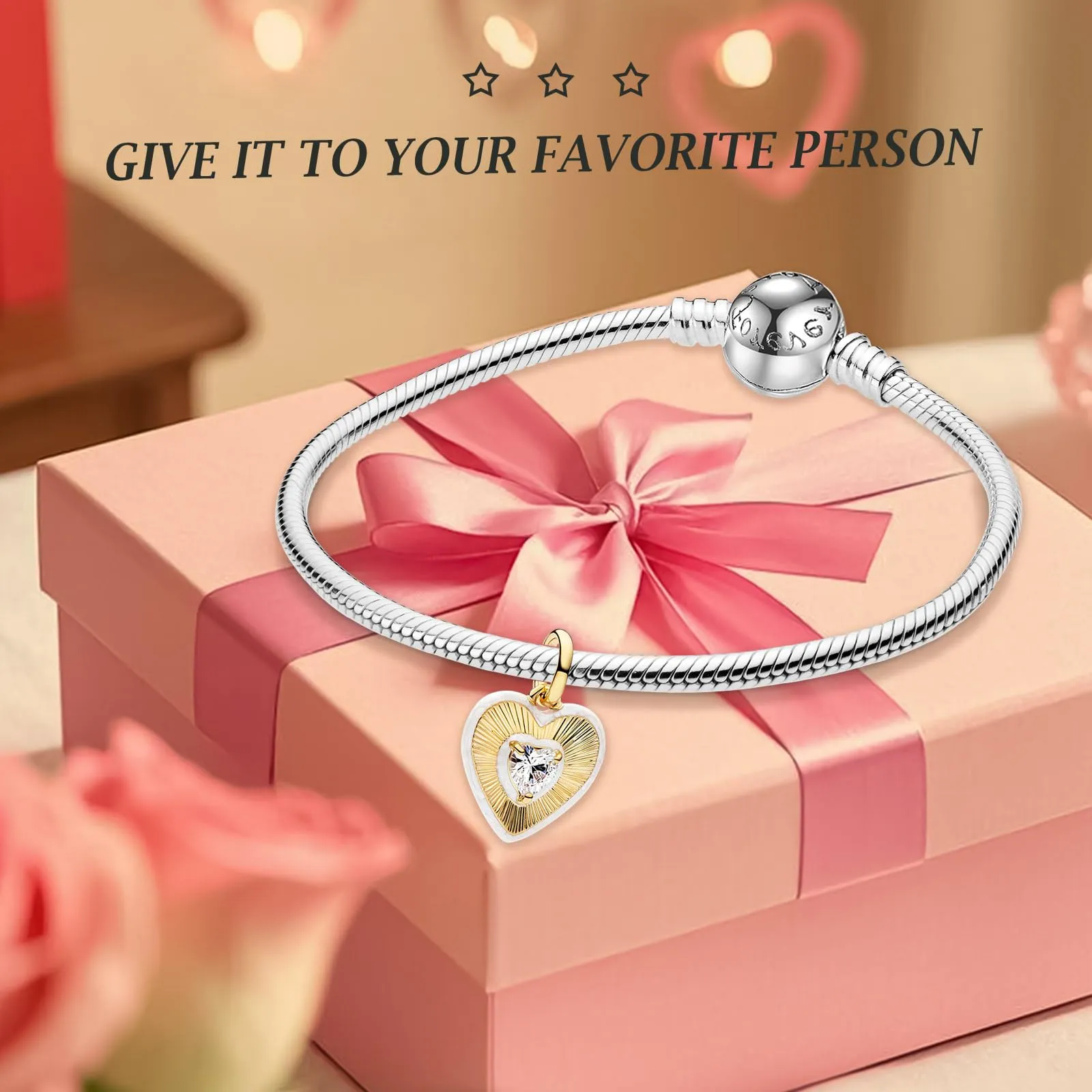 Rimgoris - Ciondolo placcato oro in argento Sterling 925, adatto per braccialetti fai da te, ciondolo con zirconia scintillante, per donna, gioielli fatti a mano, one size, Metallo, Zirconia cubica - immagine 2