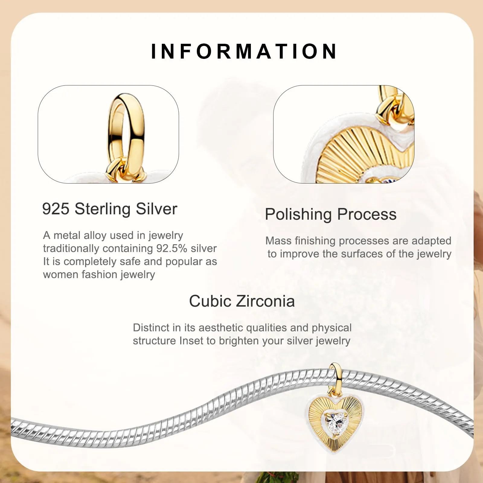 Rimgoris - Ciondolo placcato oro in argento Sterling 925, adatto per braccialetti fai da te, ciondolo con zirconia scintillante, per donna, gioielli fatti a mano, one size, Metallo, Zirconia cubica - immagine 3