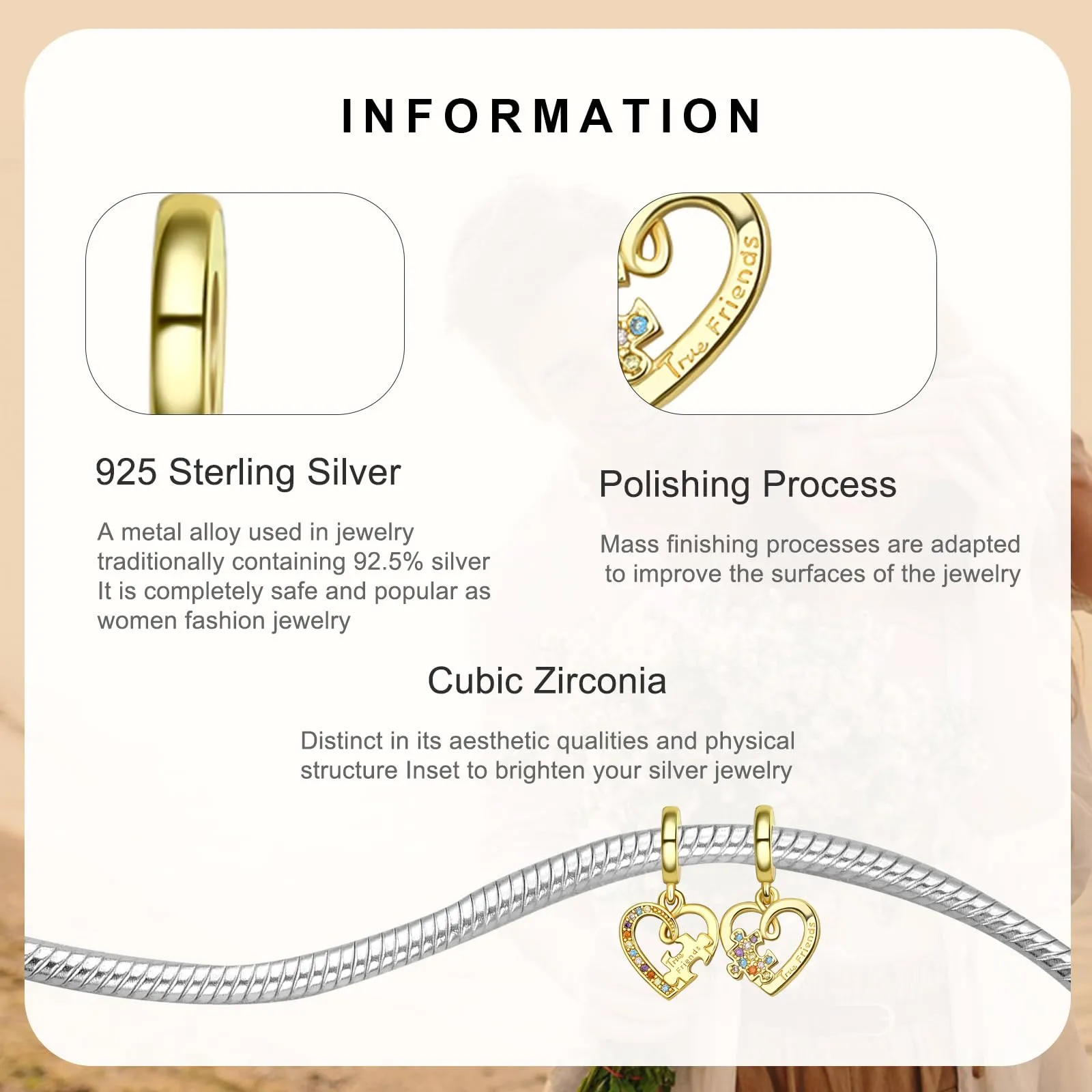 Rimgoris Ciondolo in argento Sterling 925 placcato oro, adatto per braccialetti fai da te, ciondolo scintillante con zirconi, per donne, gioielli fatti a mano, one size, Metallo, Zirconia cubica - immagine 3