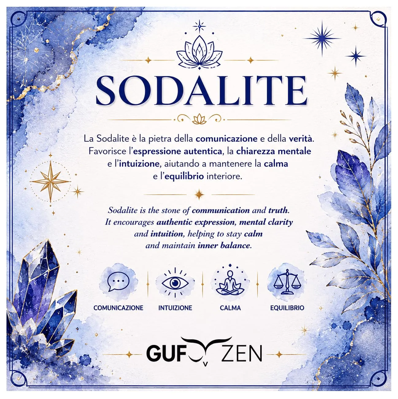 Bracciale Pietre Naturali 8mm GufoZen - Cristalli Veri per Uomo e Donna - Accessorio Elegante per Yoga e Meditazione - Idea Regalo Originale con Scatola Premium - Braccialetto Energia (Sodalite) - immagine 2