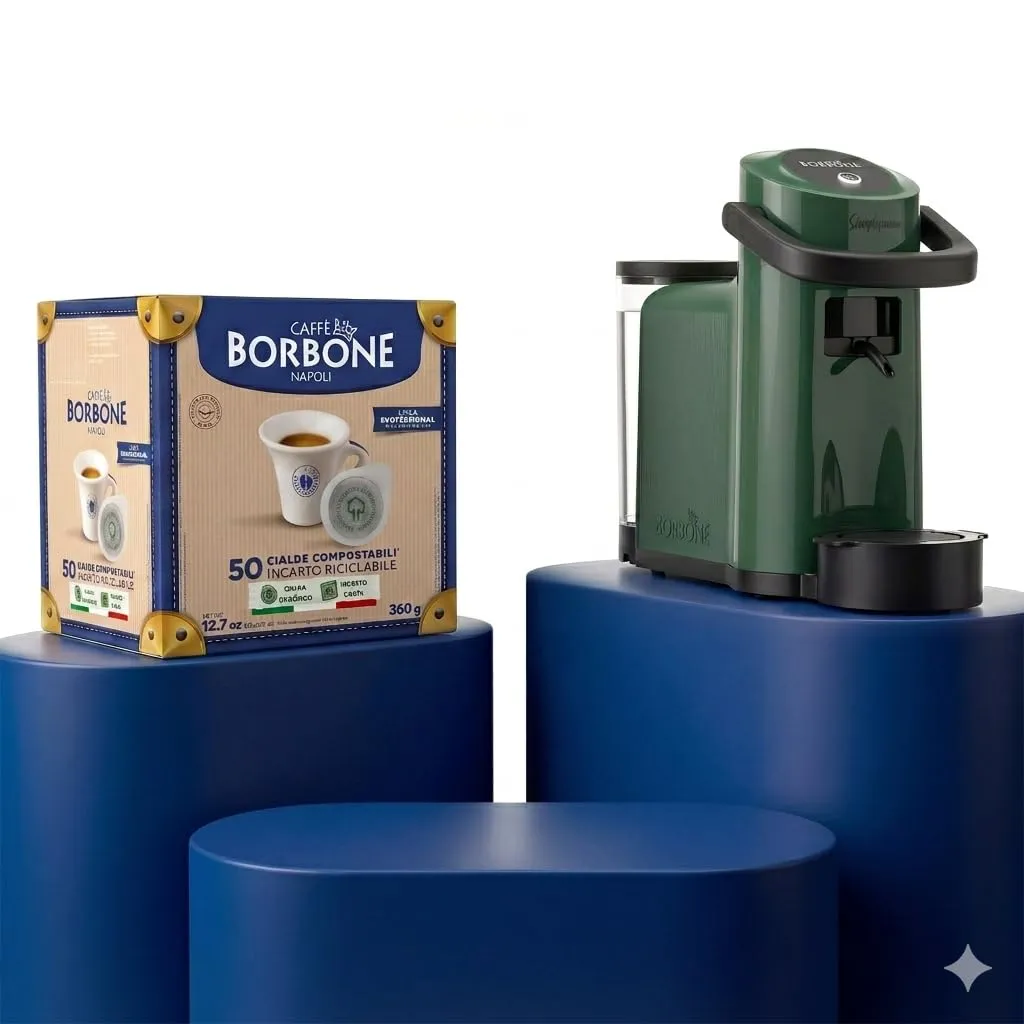 CAFFÈ BORBONE Simplymoon Macchina da Caffè a Cialde (Verde, Macchina + Cialda Blu) - immagine 1