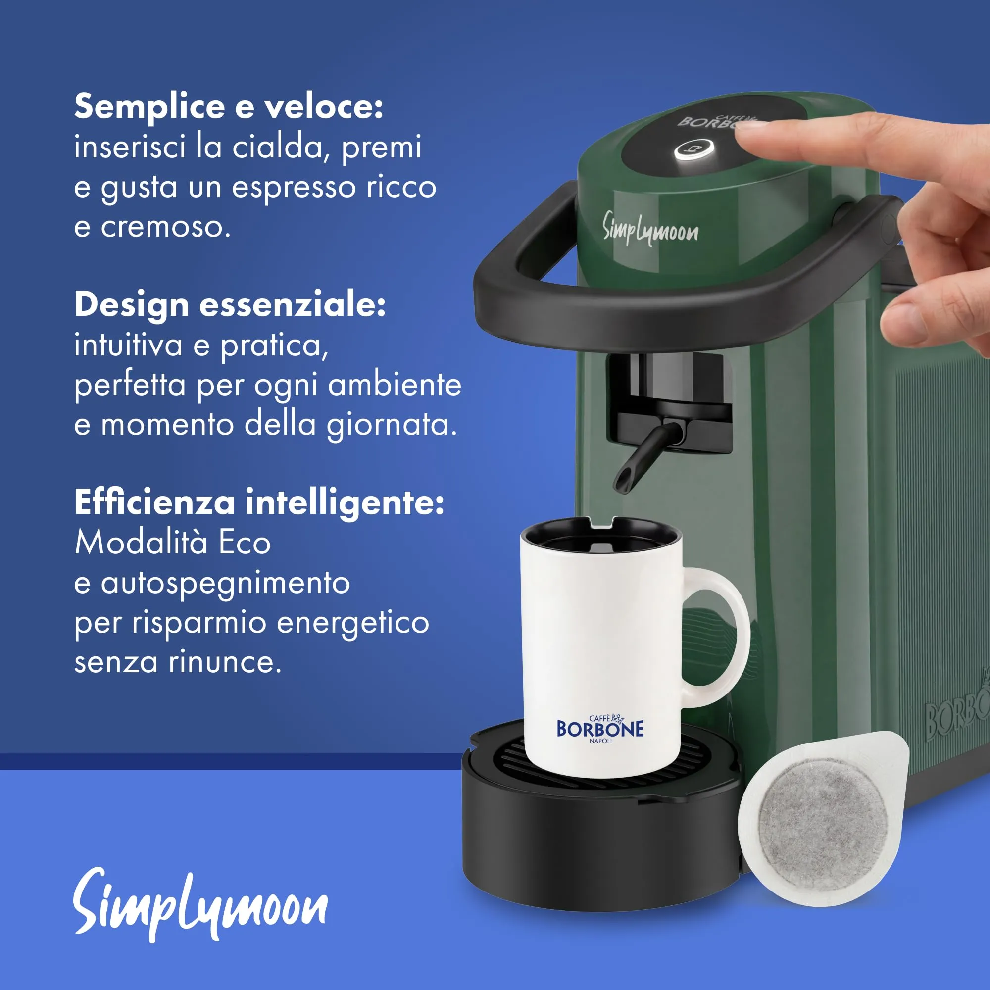 CAFFÈ BORBONE Simplymoon Macchina da Caffè a Cialde, Verde - immagine 6