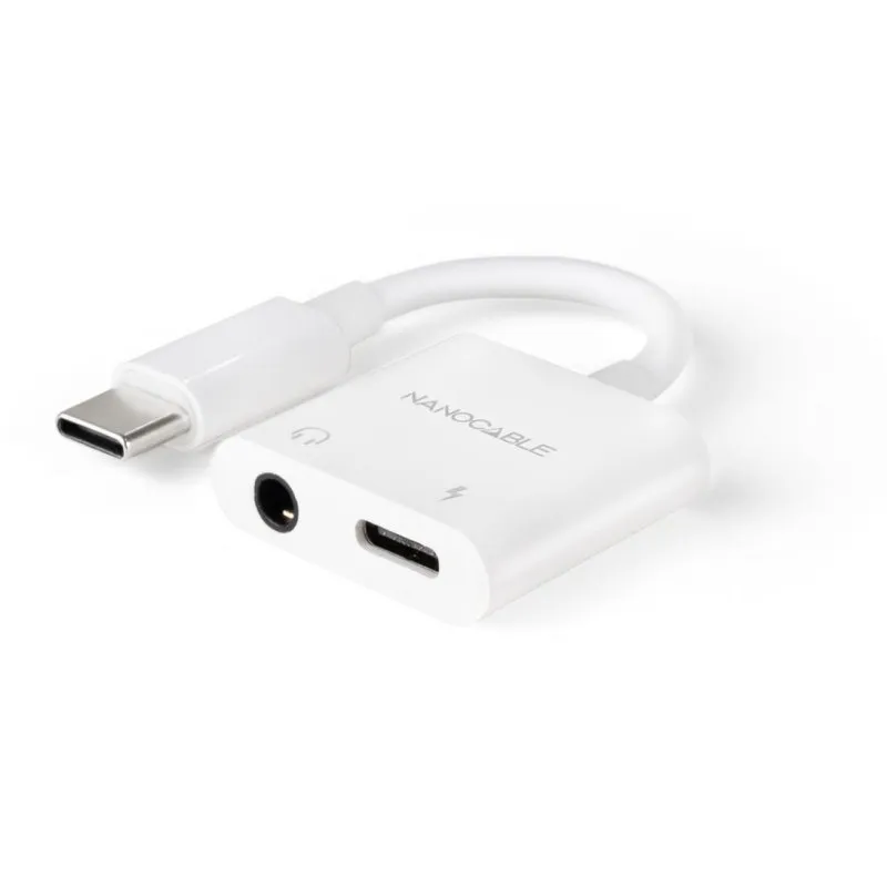 Adattatore Nanocable 10.24.1206 USB-C Jack 3.5mm USB-C PD 60W 11,5 cm Bianco - immagine 1
