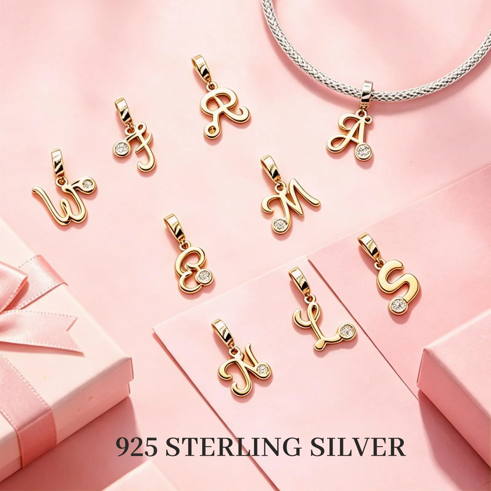 Rimgoris Ciondolo a forma di lettera iniziale, in argento Sterling 925 - immagine 4