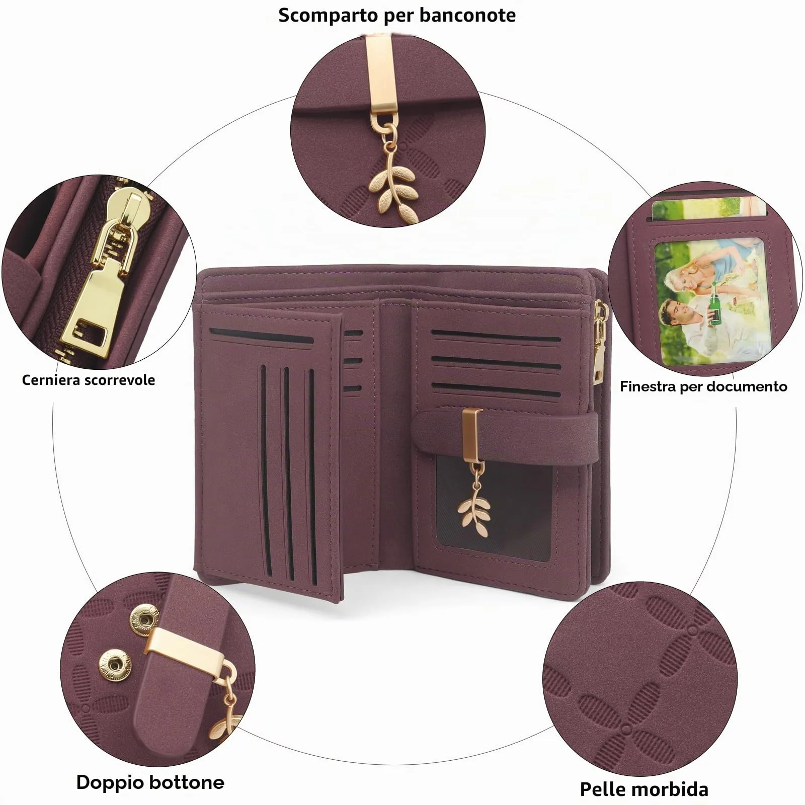 REETEE Portafoglio Donna Piccolo in Pelle con Blocco RFID e Portamonete - immagine 3