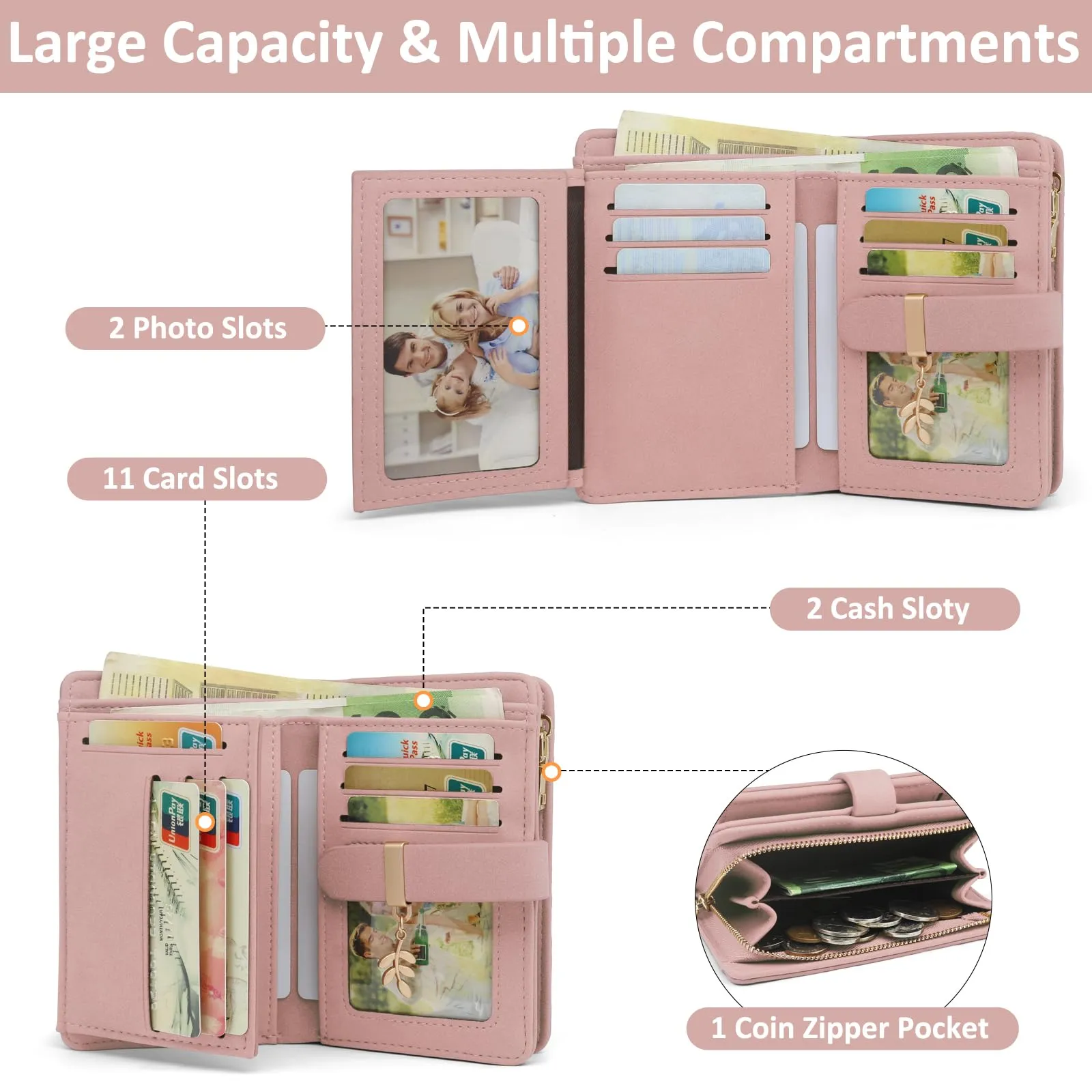 REETEE Portafoglio Donna Piccolo in Pelle con Blocco RFID e Portamonete - immagine 2