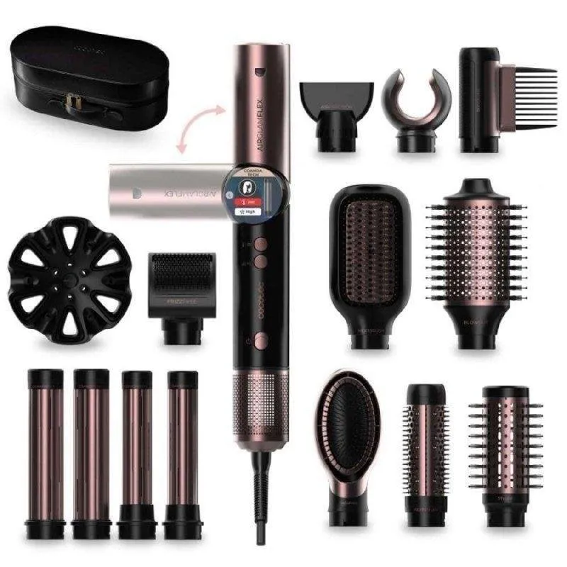 Styler ad aria Cecotec AirGlam 14in1 Flex Black 1400W Coanda Ionica Ceramica Cheratina 14 Accessori TFT Nero - immagine 1