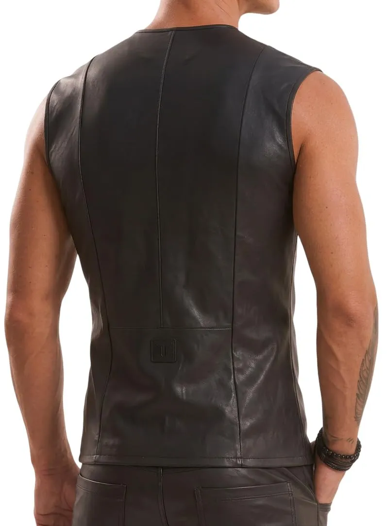 Cave Hero Gilet da uomo in ecopelle, con cerniera e senza maniche, Nero , XL - immagine 2