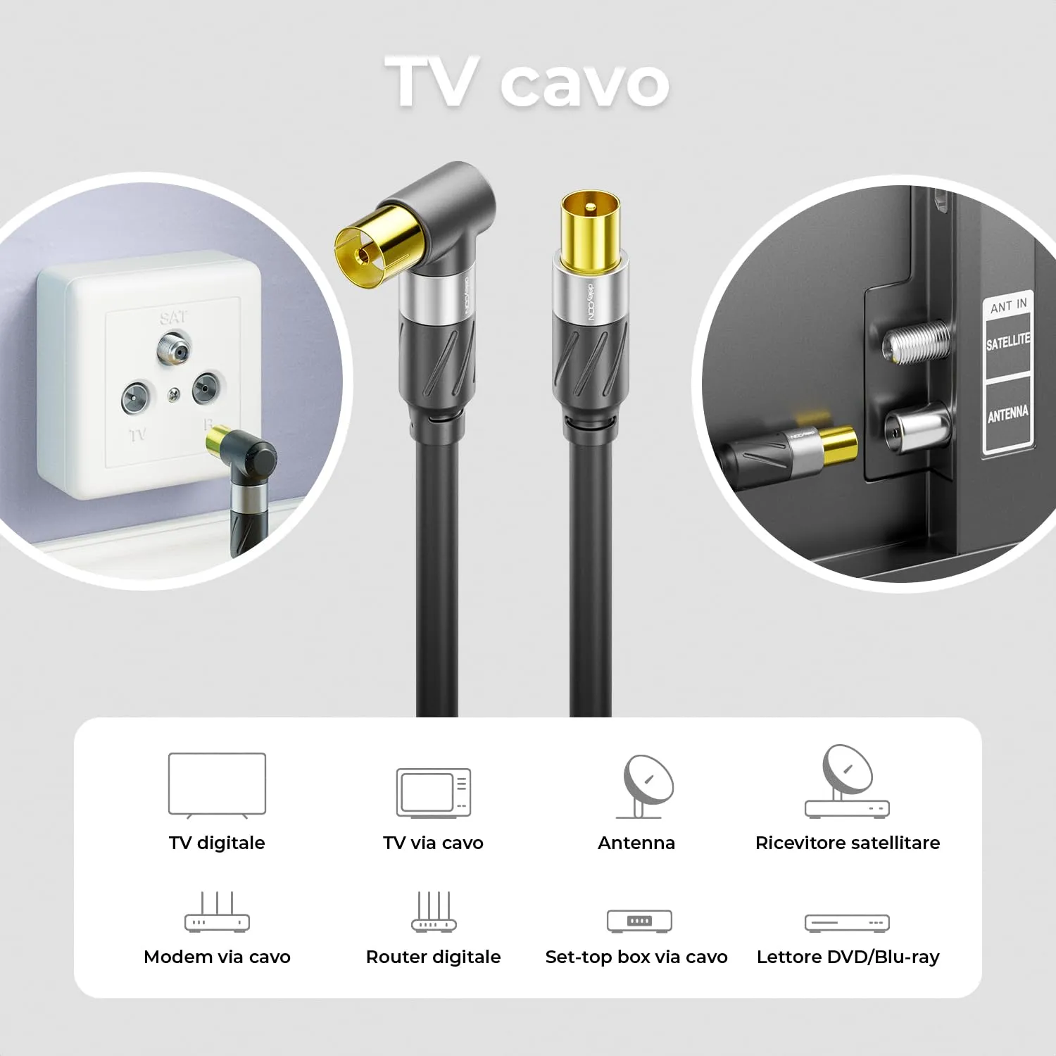 deleyCON 5m 4K Cavo Antenna TV Angolato - Coassiale IEC HDTV - Nero - immagine 6