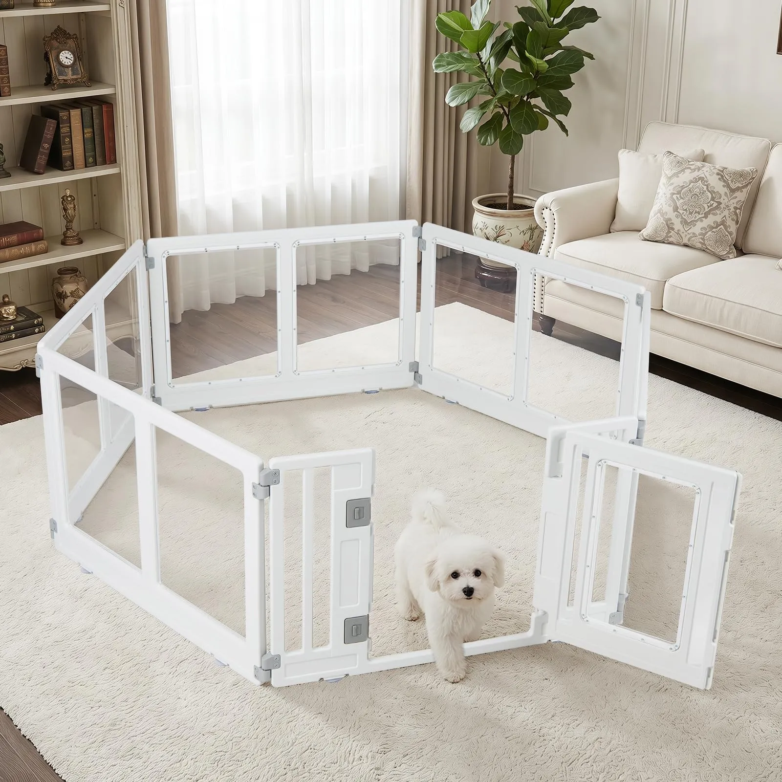 COSTWAY Recinto Trasparente per Cani con 6/8 Pannelli, 6 Panelli - immagine 2
