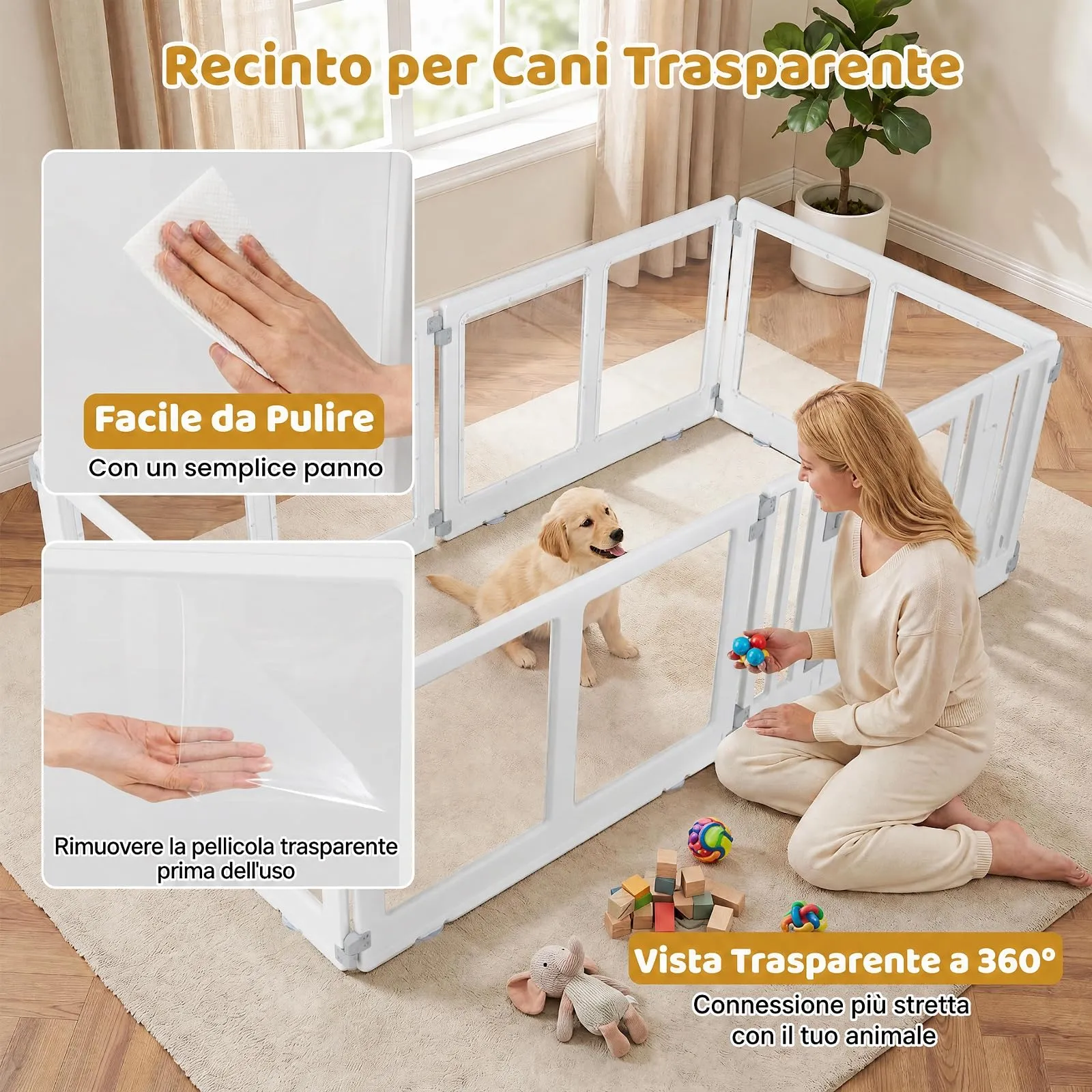 COSTWAY Recinto Trasparente per Cani con 6/8 Pannelli, 6 Panelli - immagine 4