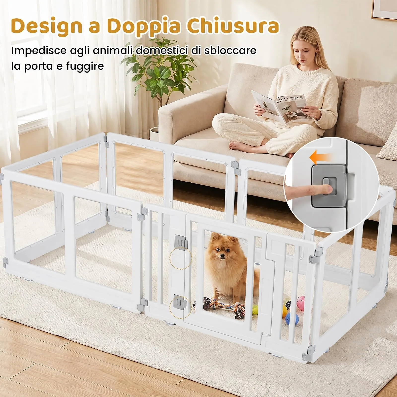 COSTWAY Recinto Trasparente per Cani con 6/8 Pannelli, 6 Panelli - immagine 5