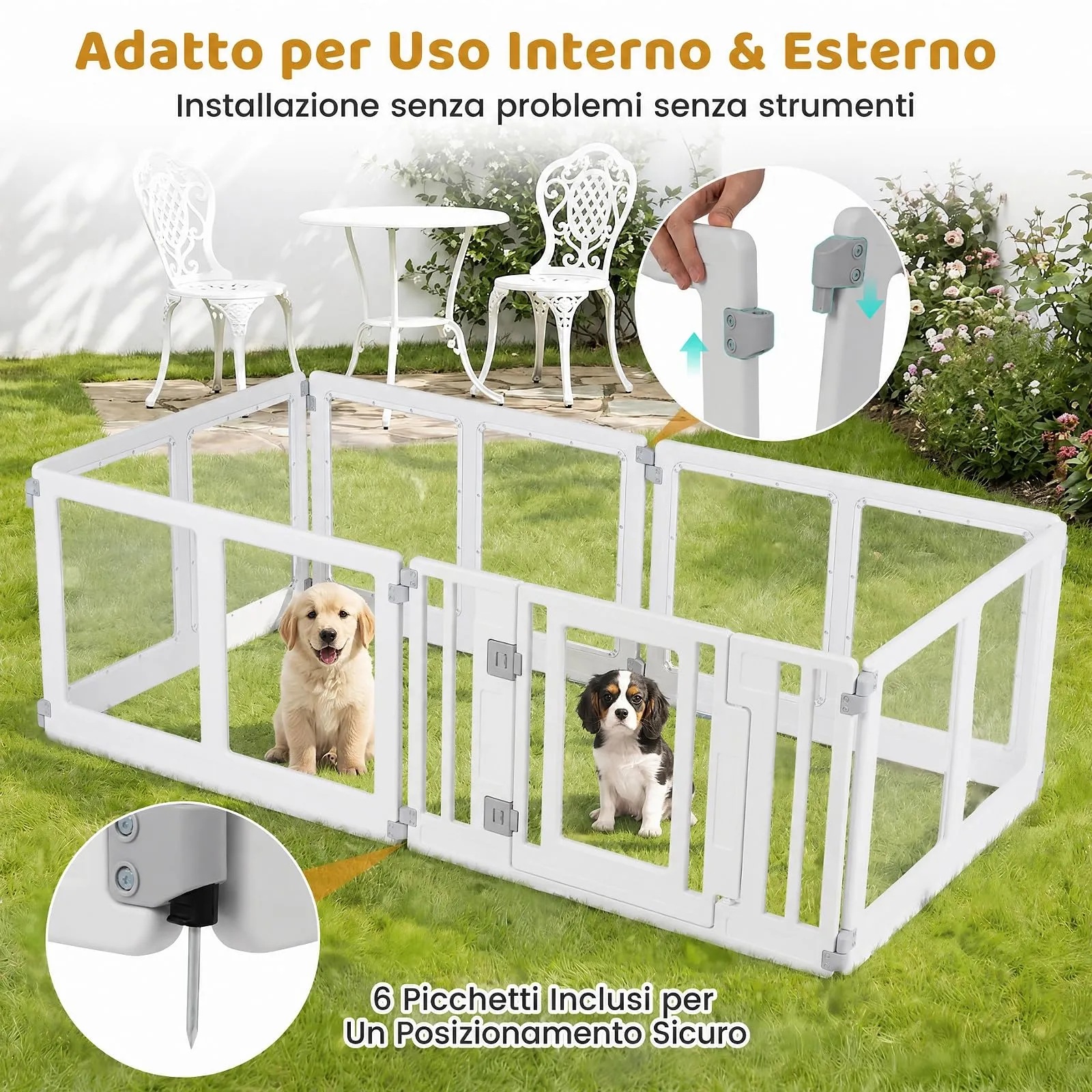 COSTWAY Recinto Trasparente per Cani con 6/8 Pannelli, 6 Panelli - immagine 7
