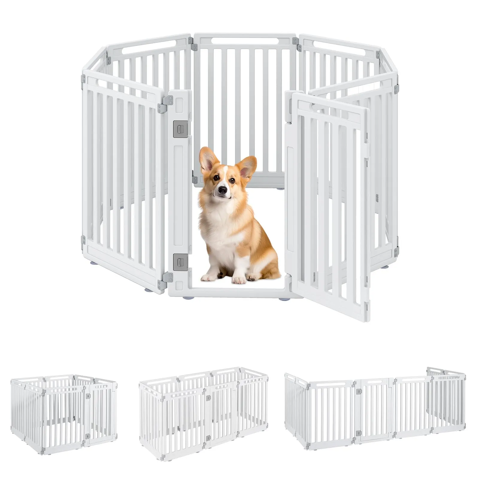COSTWAY Recinto per Cani PortatileAlto 81cm, Bianco,8 Pannelli - immagine 1