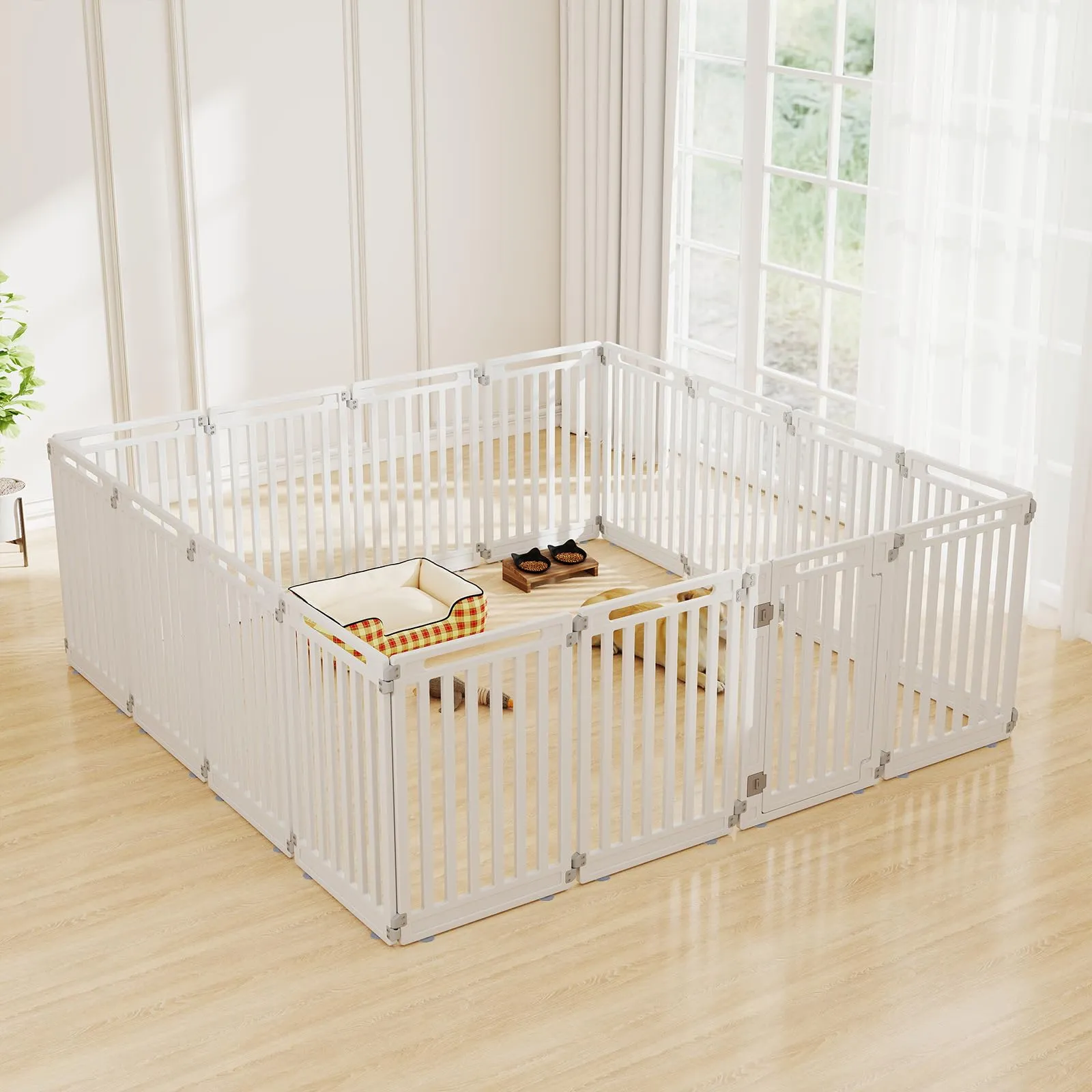 COSTWAY Recinto per Cani PortatileAlto 81cm, Bianco,8 Pannelli - immagine 2