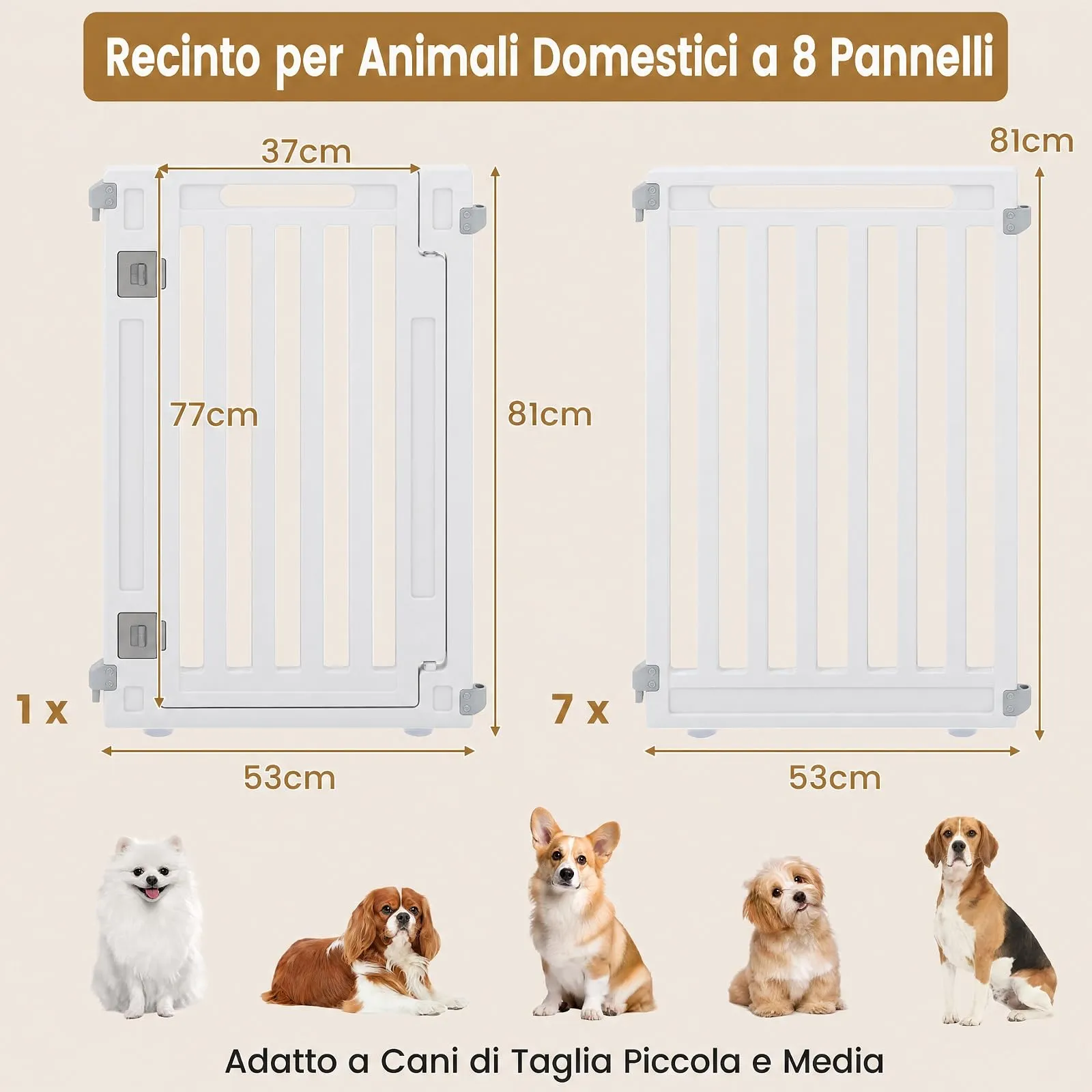 COSTWAY Recinto per Cani PortatileAlto 81cm, Bianco,8 Pannelli - immagine 3