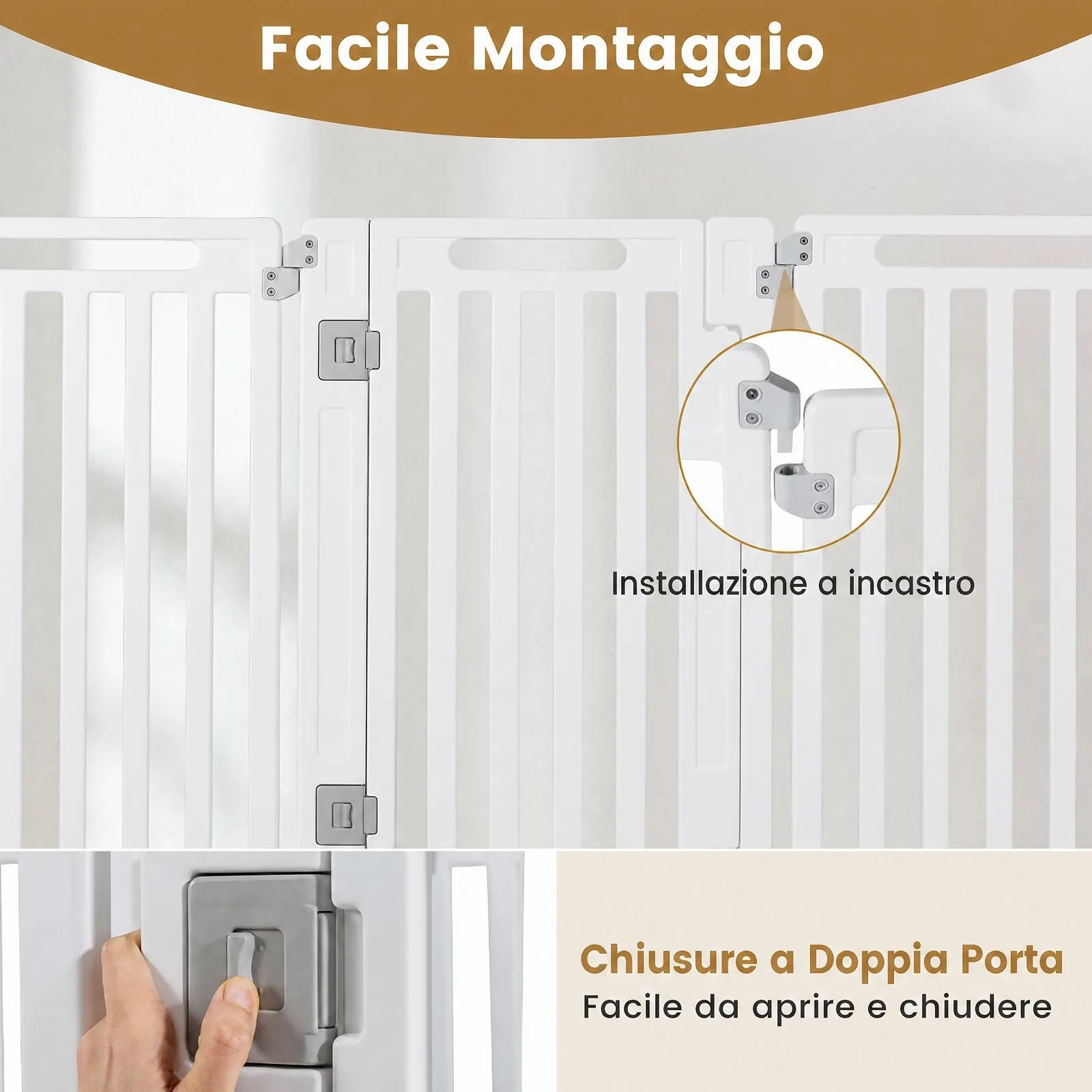 COSTWAY Recinto per Cani PortatileAlto 81cm, Bianco,8 Pannelli - immagine 4