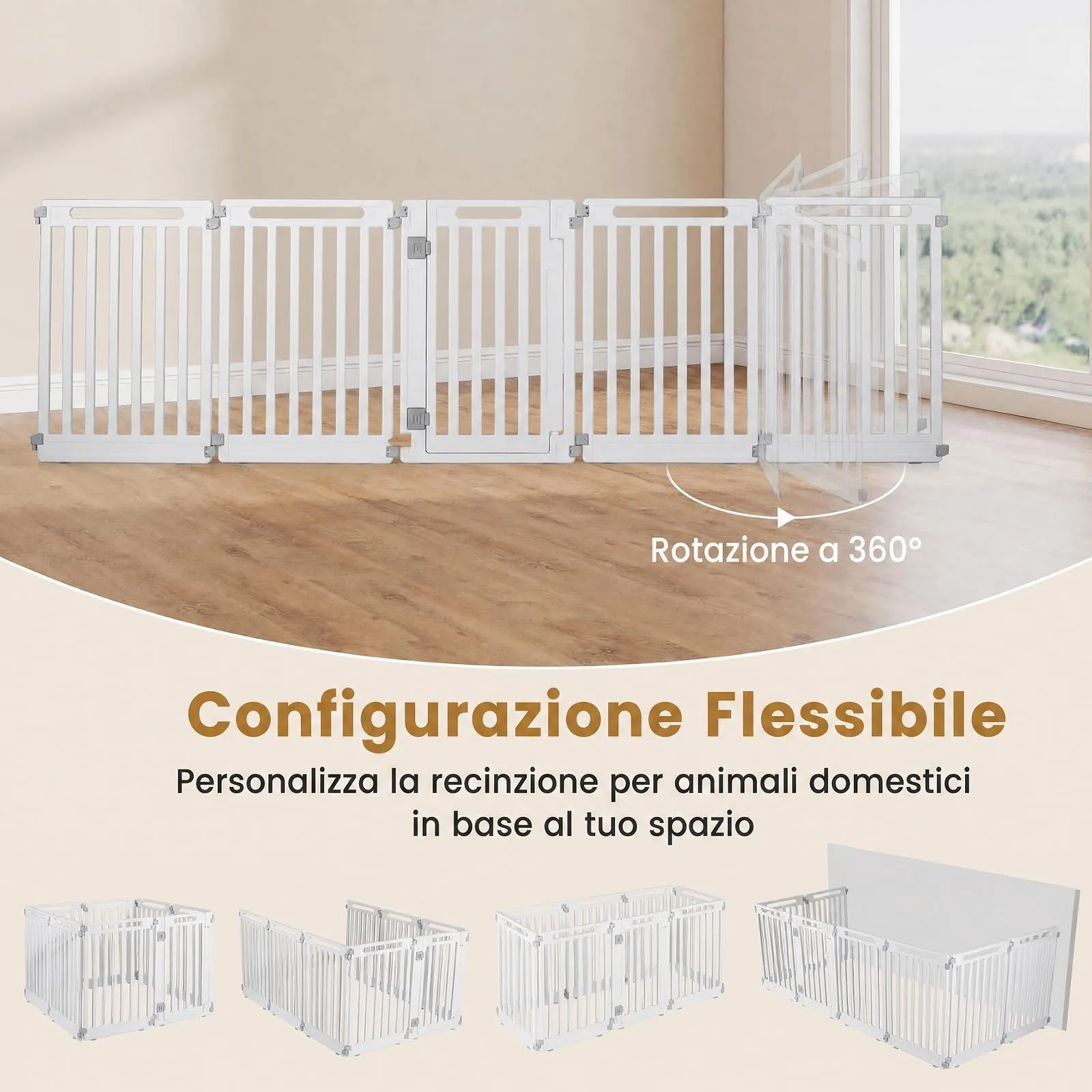 COSTWAY Recinto per Cani PortatileAlto 81cm, Bianco,8 Pannelli - immagine 6