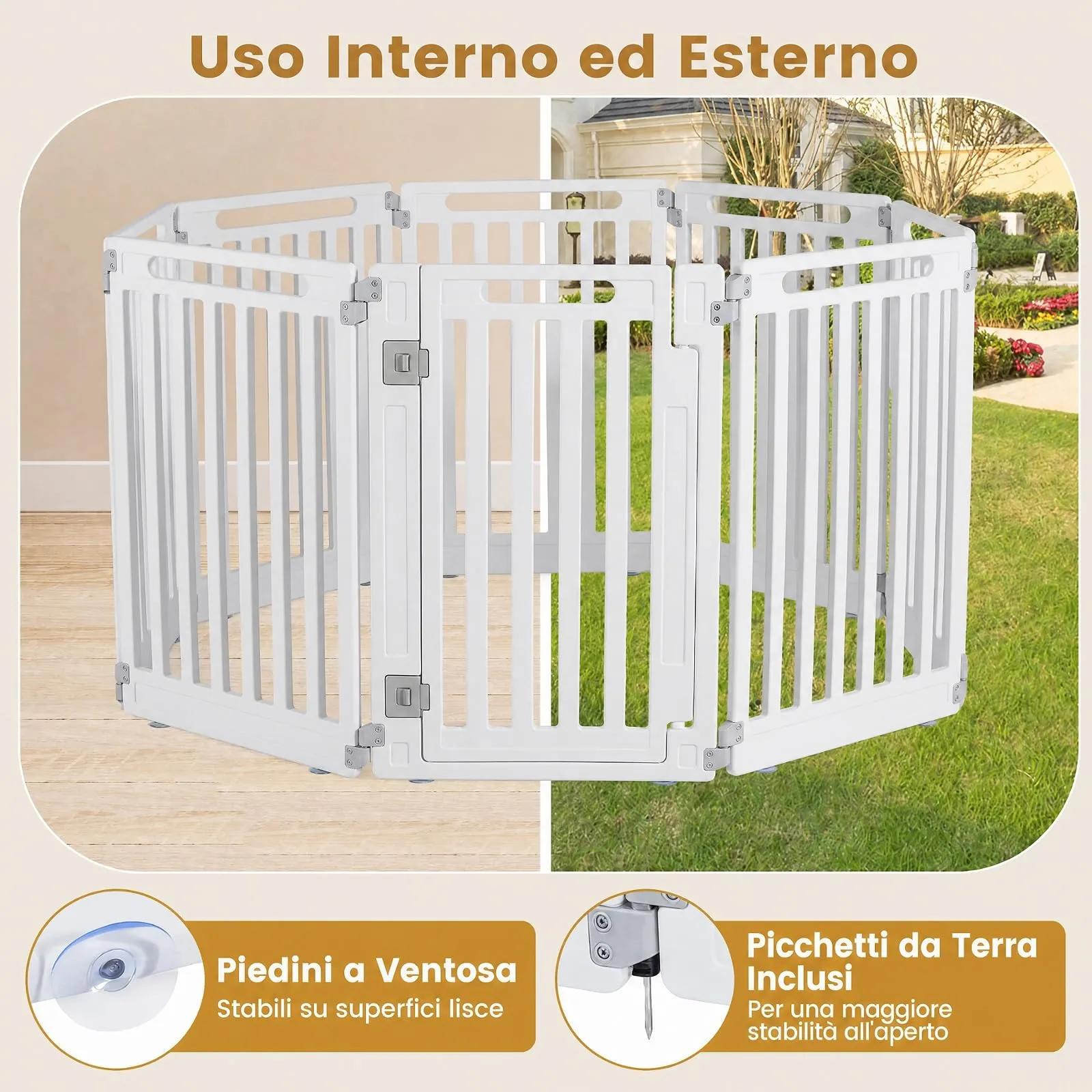 COSTWAY Recinto per Cani PortatileAlto 81cm, Bianco,8 Pannelli - immagine 7