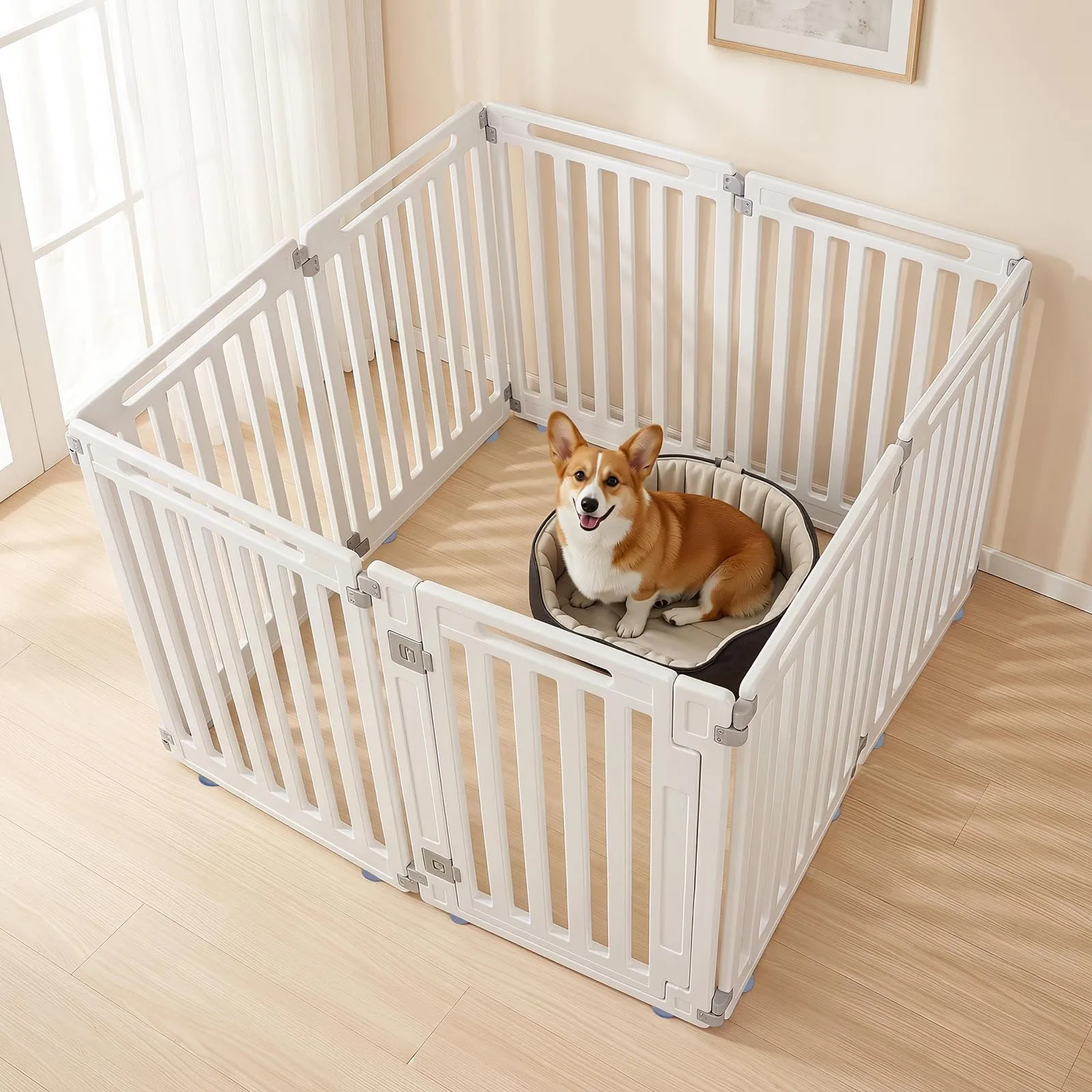COSTWAY Recinto per Cani PortatileAlto 81cm, Bianco,8 Pannelli - immagine 8