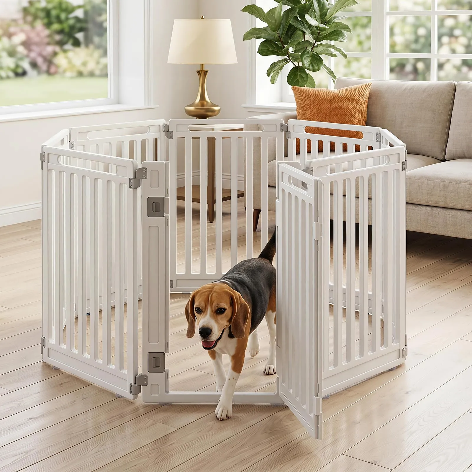 COSTWAY Recinto per Cani PortatileAlto 81cm, Bianco,8 Pannelli - immagine 9