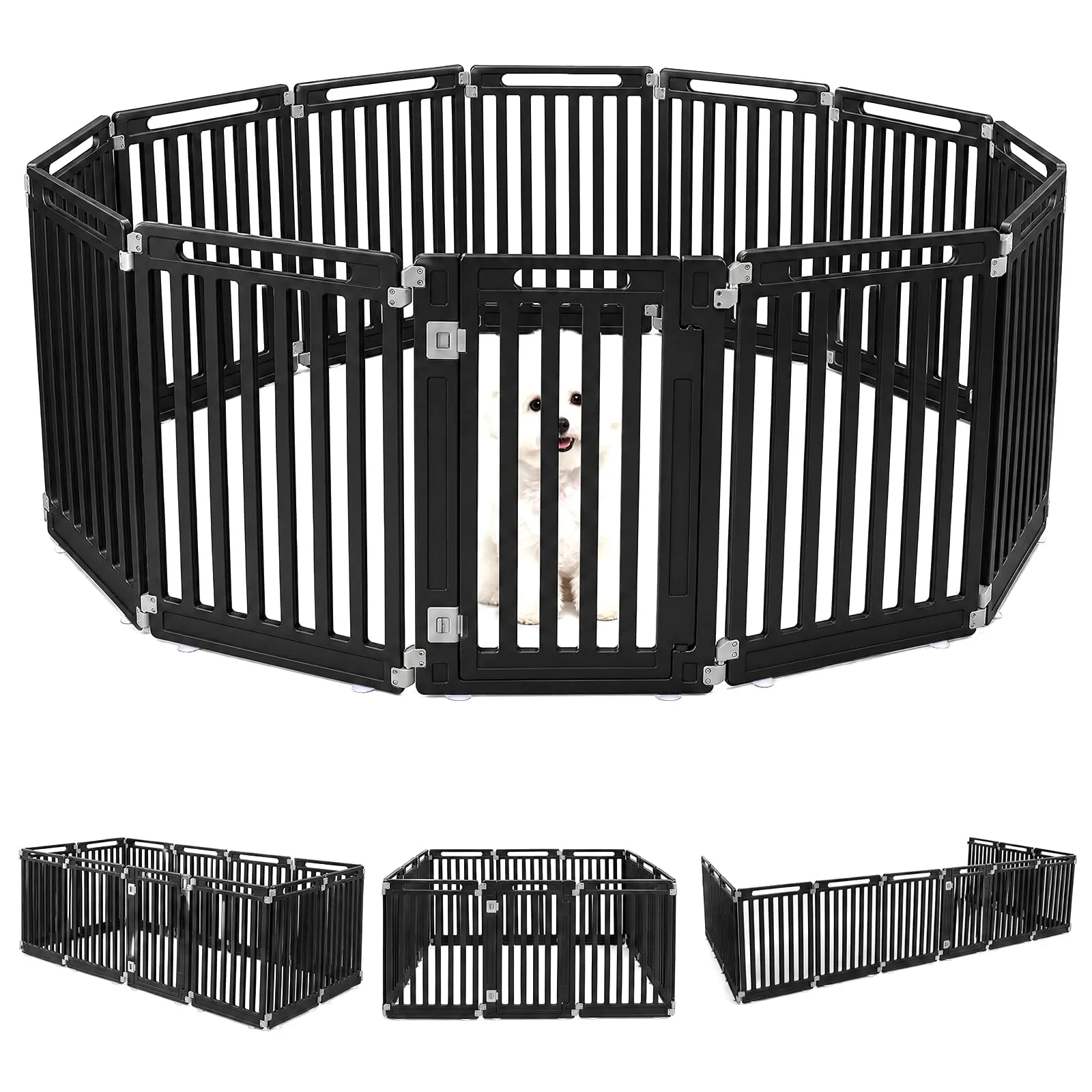 COSTWAY Recinto per Cani PortatileAlto 81cm, Nero,12 Pannelli - immagine 1