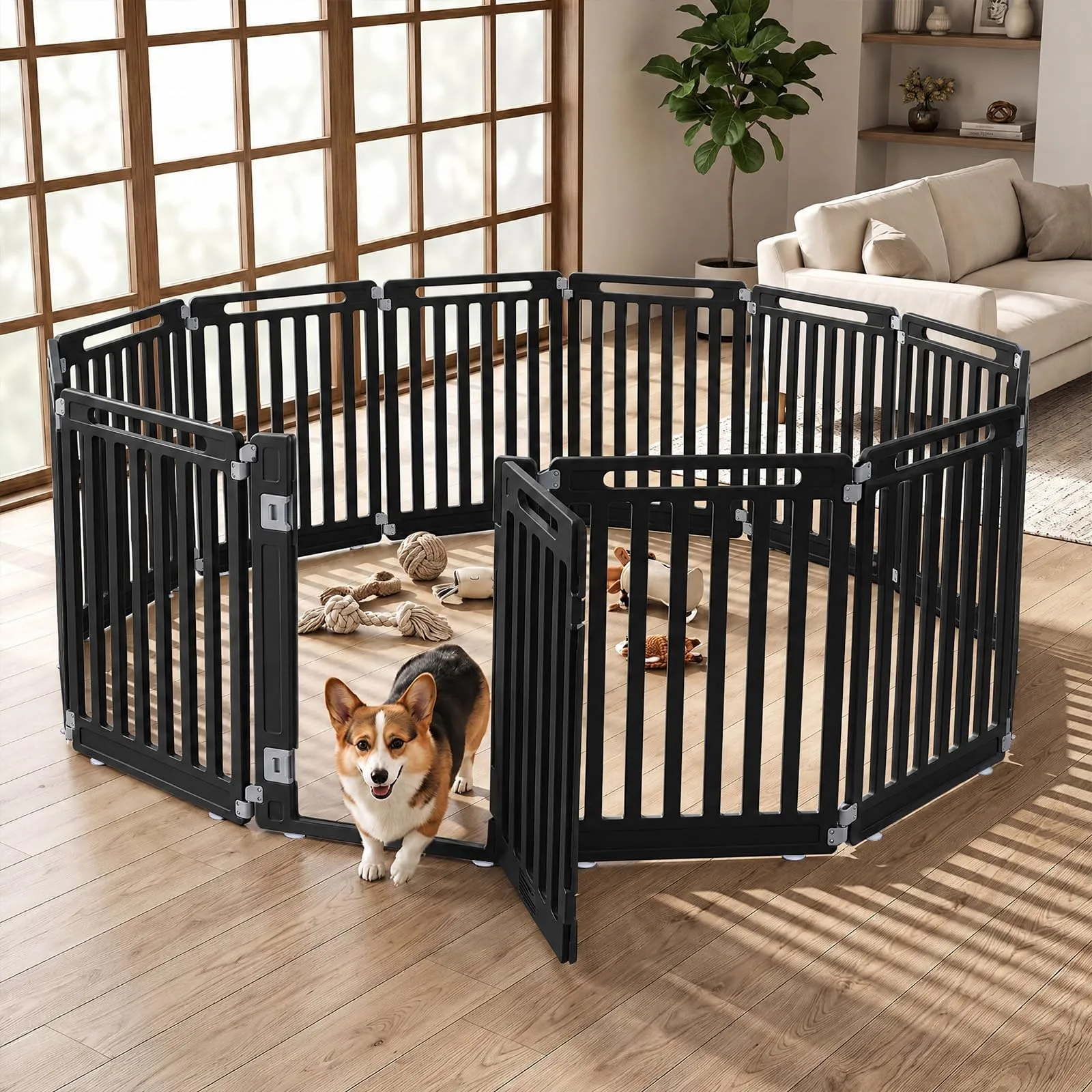 COSTWAY Recinto per Cani PortatileAlto 81cm, Nero,12 Pannelli - immagine 2