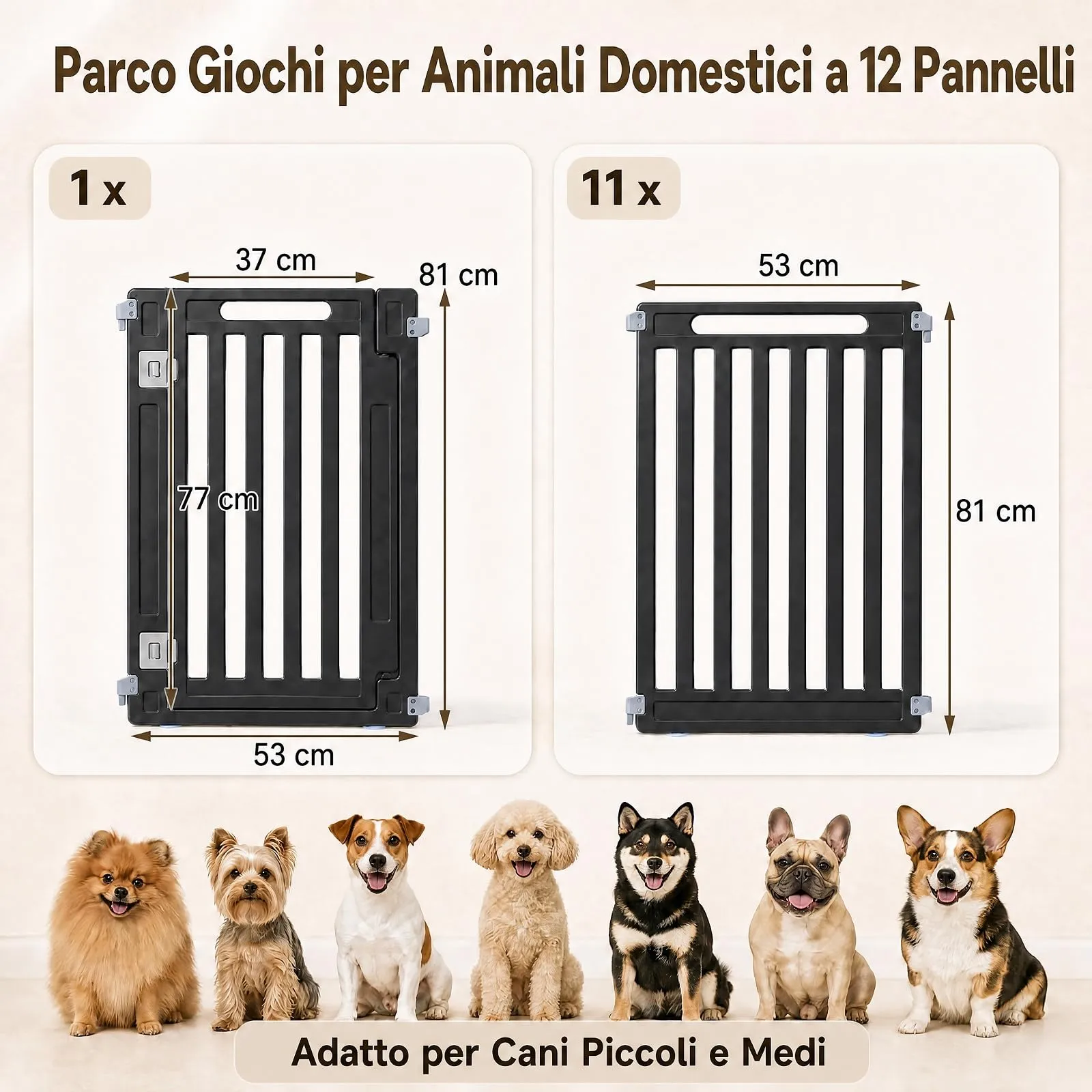 COSTWAY Recinto per Cani PortatileAlto 81cm, Nero,12 Pannelli - immagine 3