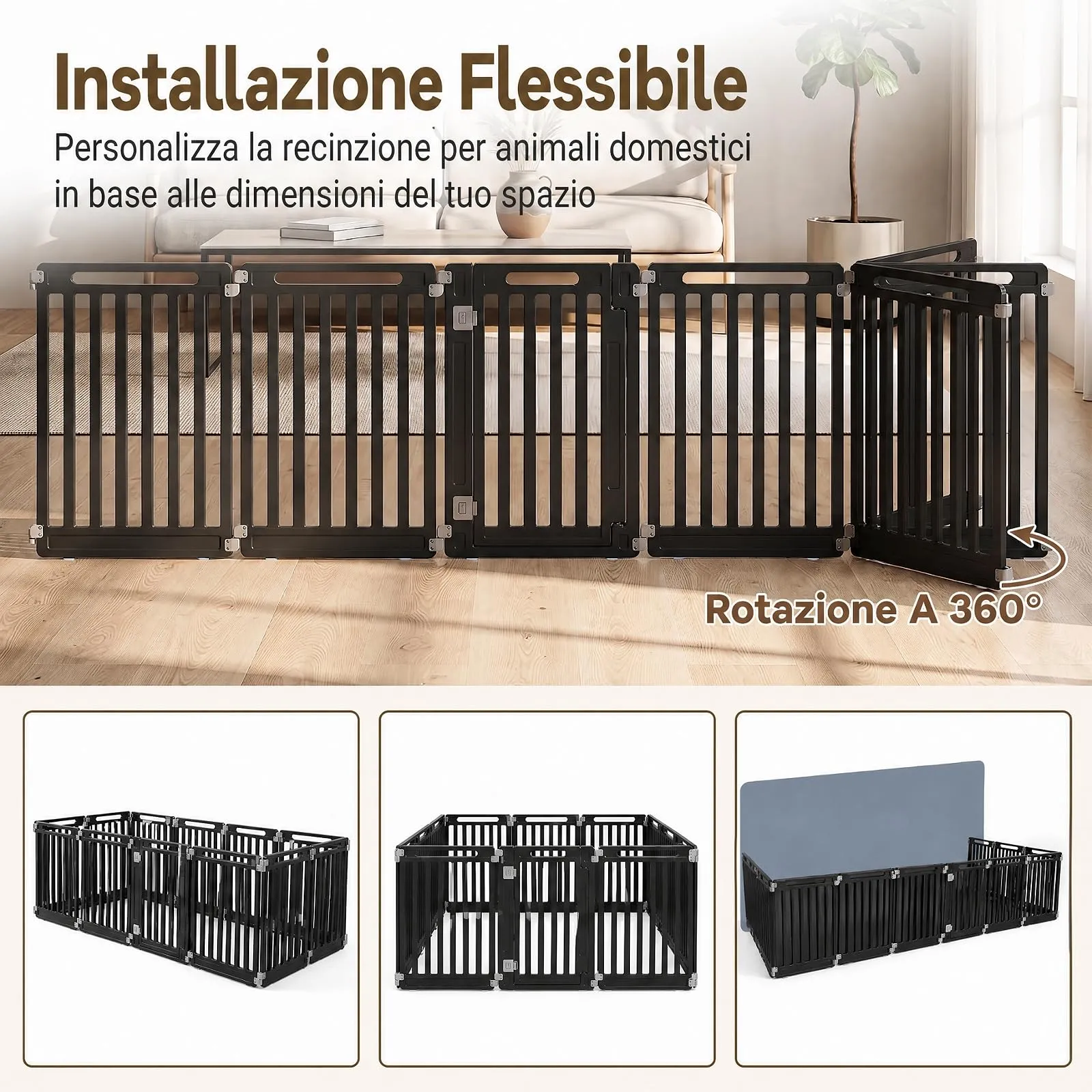 COSTWAY Recinto per Cani PortatileAlto 81cm, Nero,12 Pannelli - immagine 5