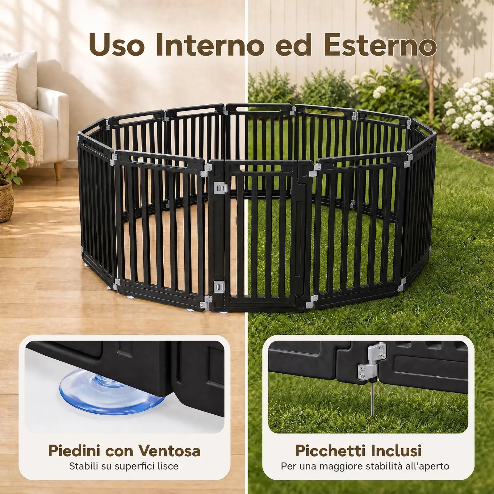 COSTWAY Recinto per Cani PortatileAlto 81cm, Nero,12 Pannelli - immagine 6