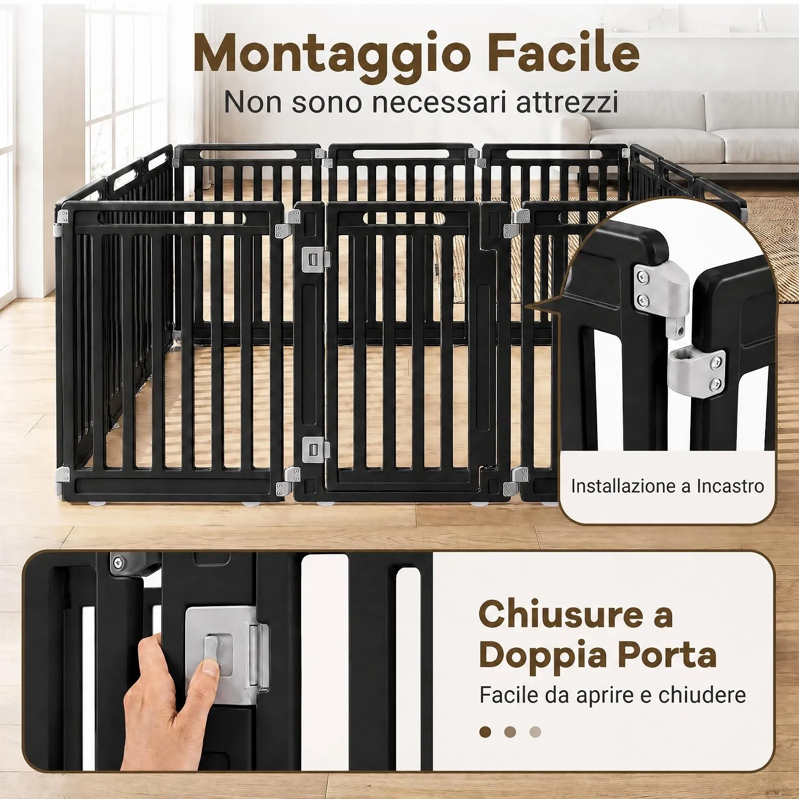 COSTWAY Recinto per Cani PortatileAlto 81cm, Nero,12 Pannelli - immagine 7