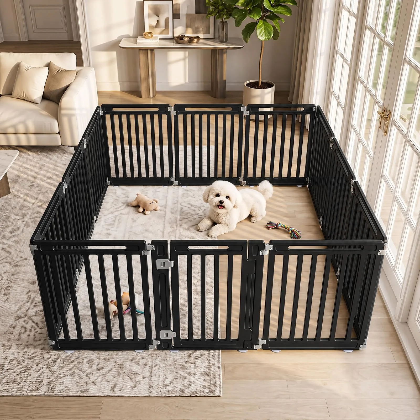 COSTWAY Recinto per Cani PortatileAlto 81cm, Nero,12 Pannelli - immagine 8