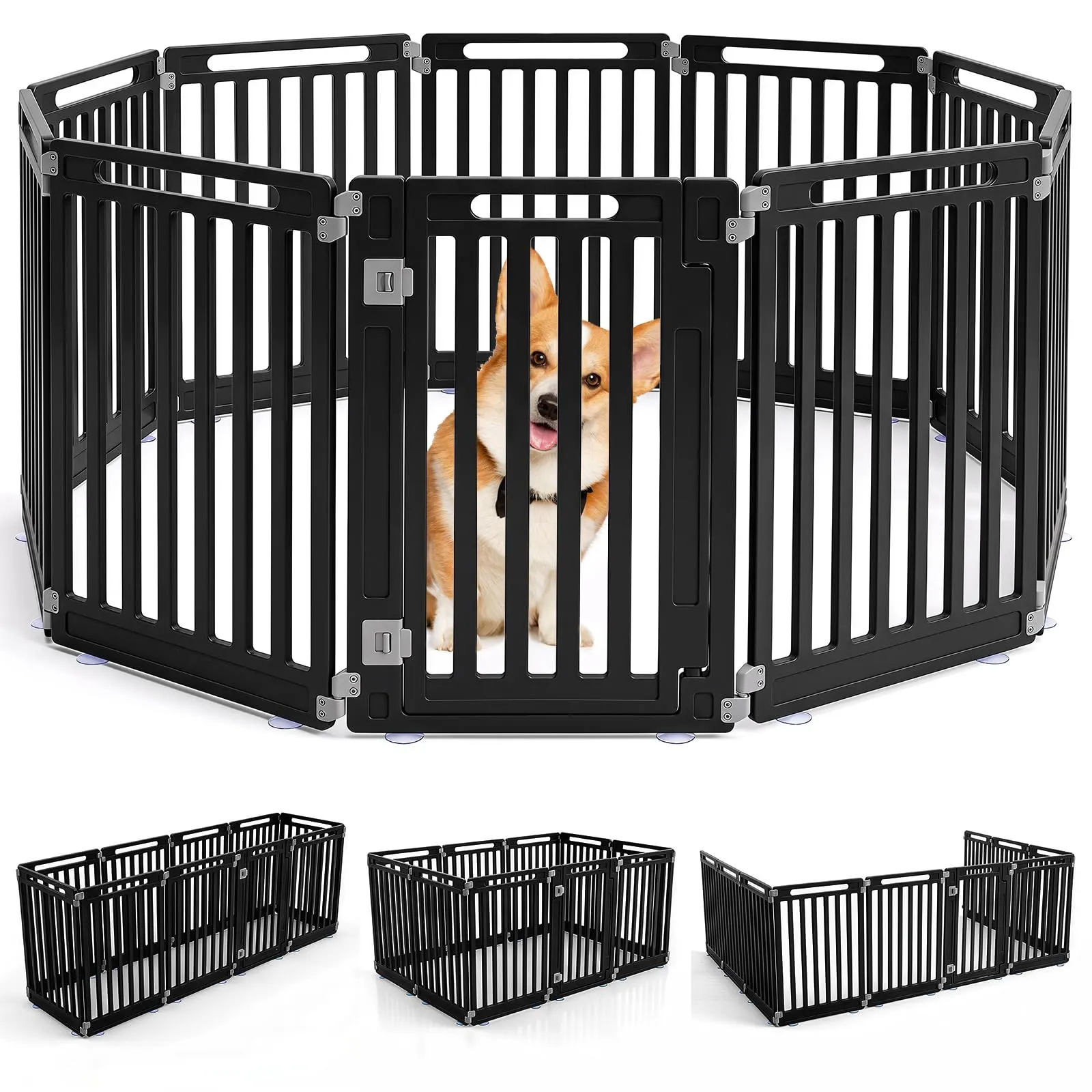 COSTWAY Recinto per Cani PortatileAlto 81cm, Nero,10 Pannelli - immagine 1