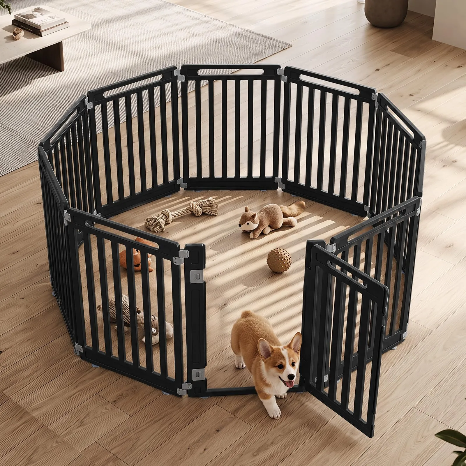 COSTWAY Recinto per Cani PortatileAlto 81cm, Nero,10 Pannelli - immagine 2