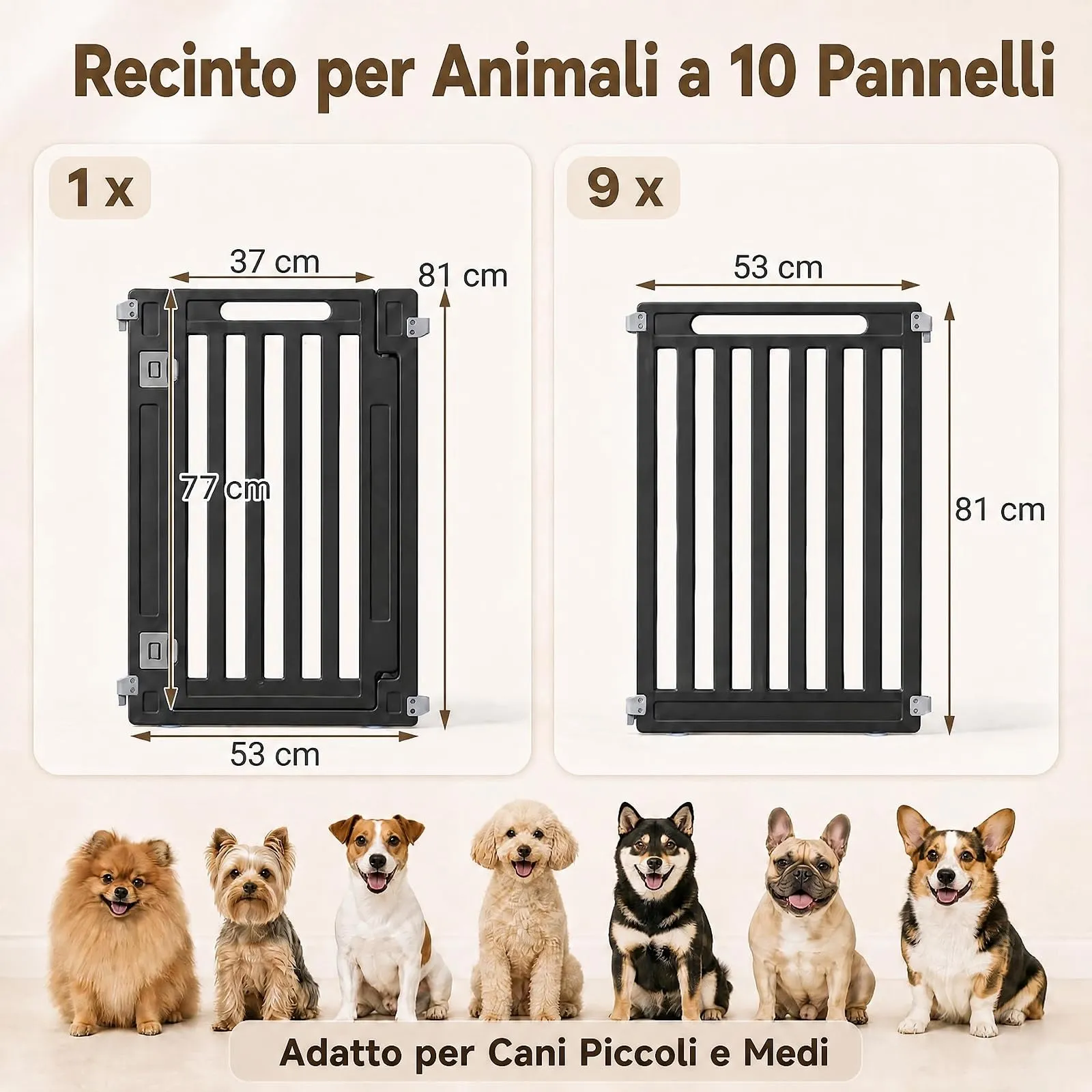 COSTWAY Recinto per Cani PortatileAlto 81cm, Nero,10 Pannelli - immagine 3