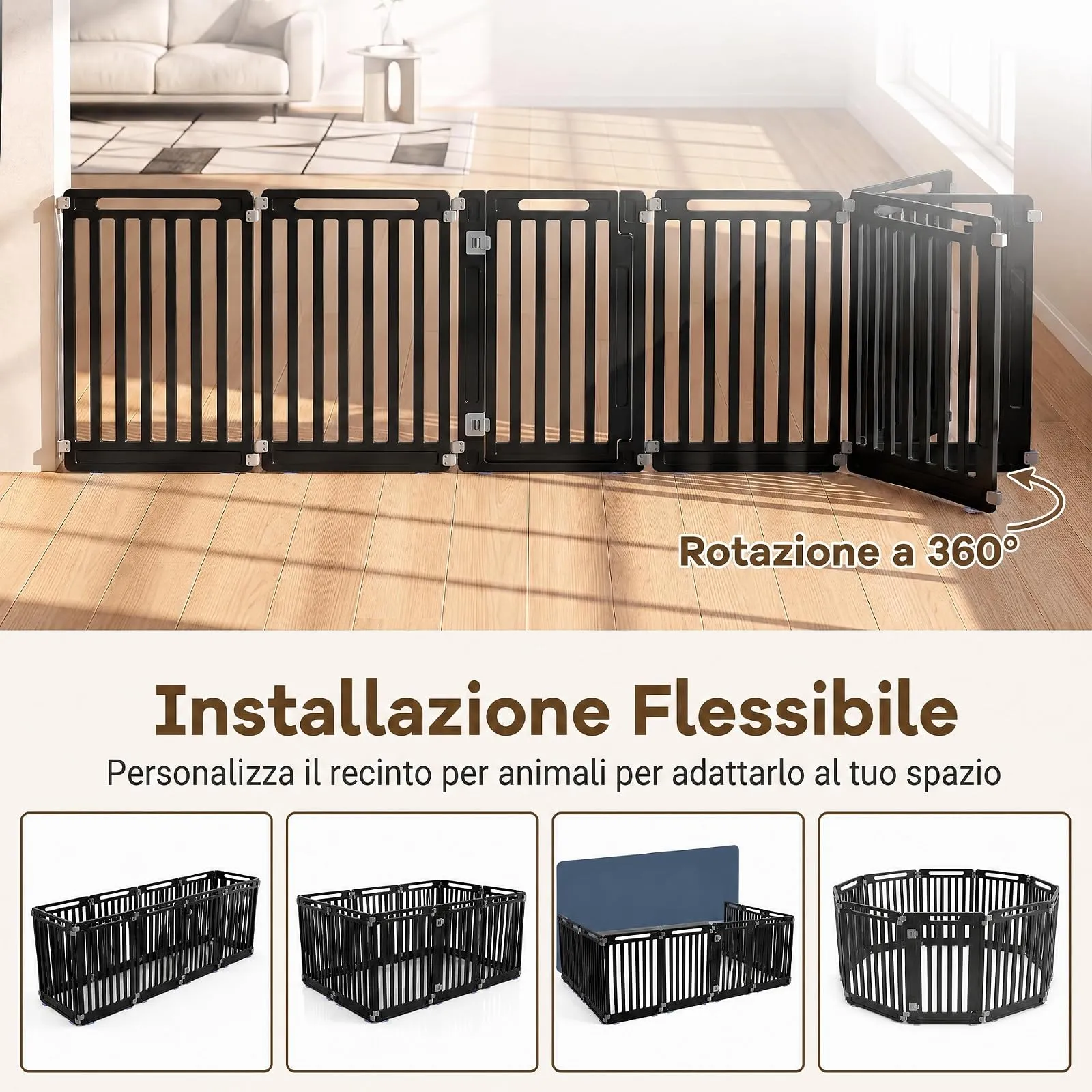 COSTWAY Recinto per Cani PortatileAlto 81cm, Nero,10 Pannelli - immagine 5