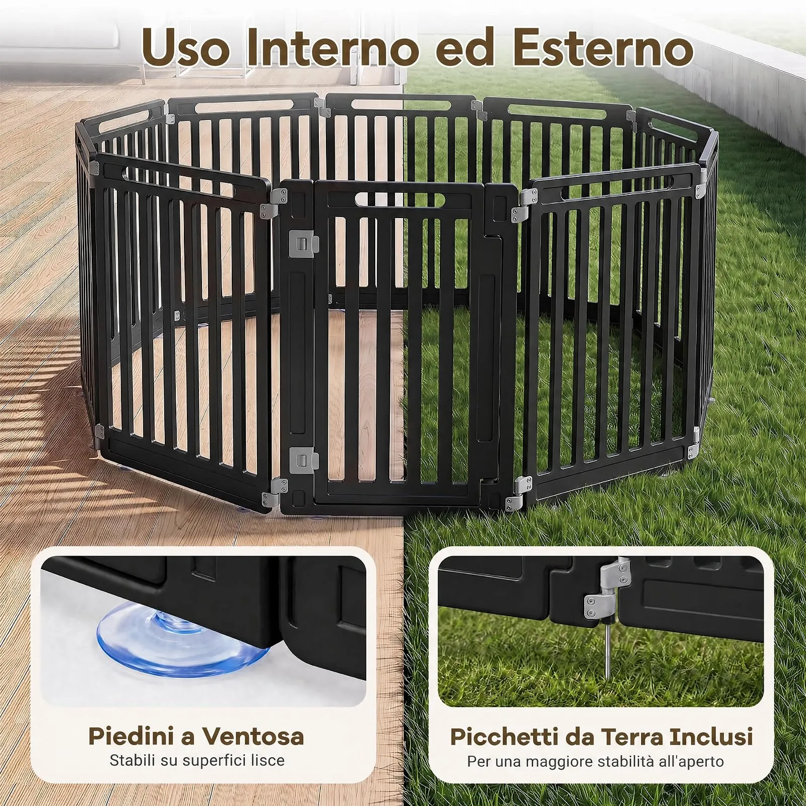 COSTWAY Recinto per Cani PortatileAlto 81cm, Nero,10 Pannelli - immagine 6